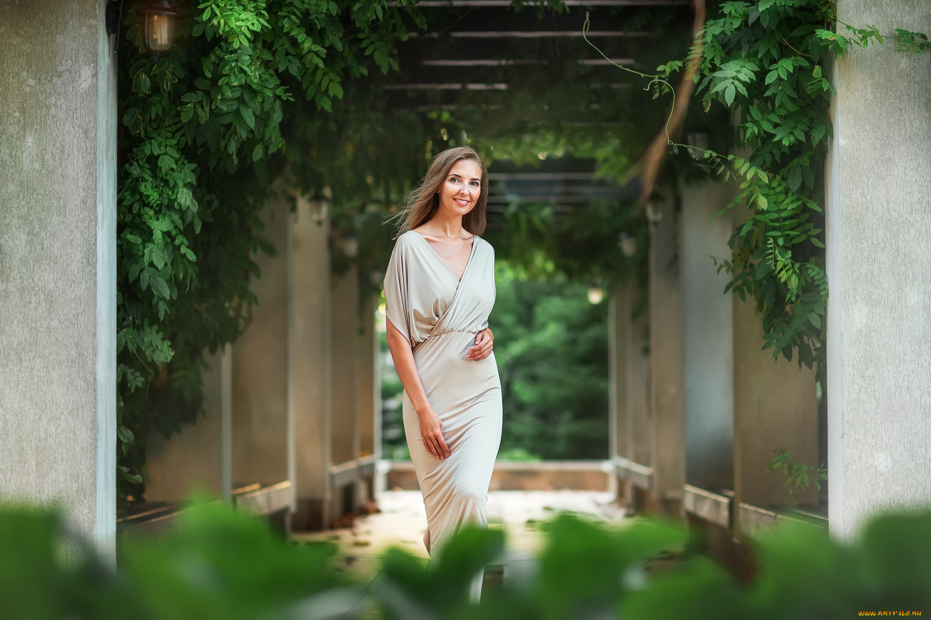 девушки, -, блондинки, , светловолосые, русая, платье, колонны, лианы