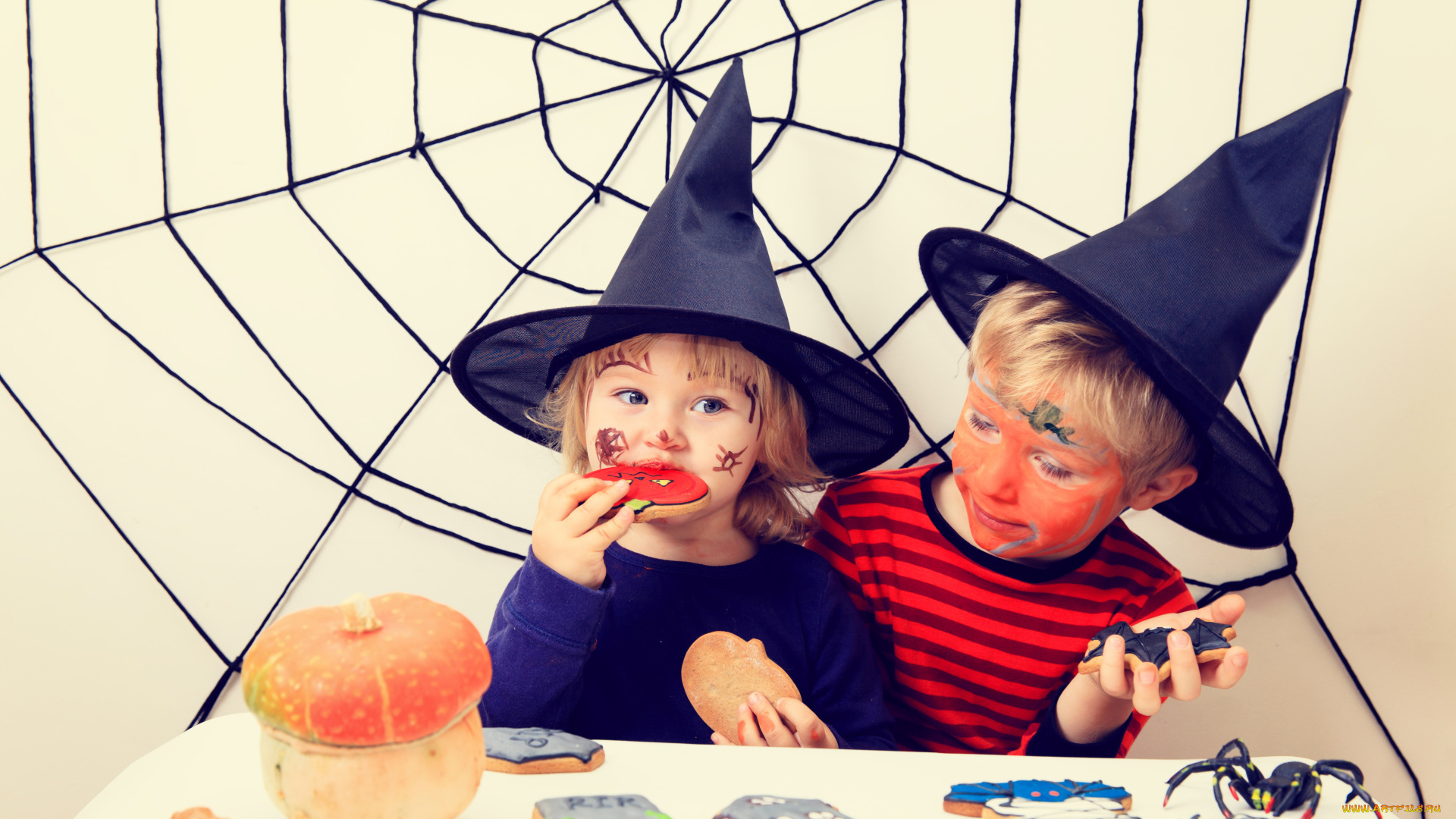 разное, дети, мальчик, девочка, костюмы, паутина, тыква