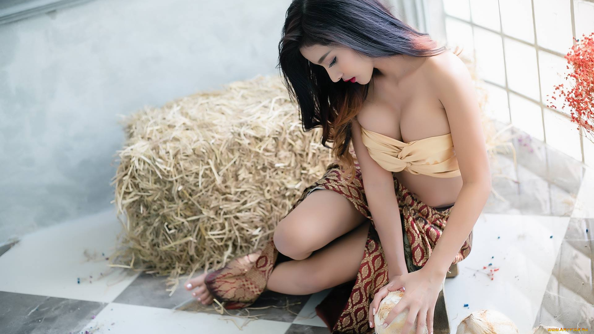 девушки, -, азиатки, koko, rosjares, азиатка, модель, таиланд, декольте, женщины, кокосы