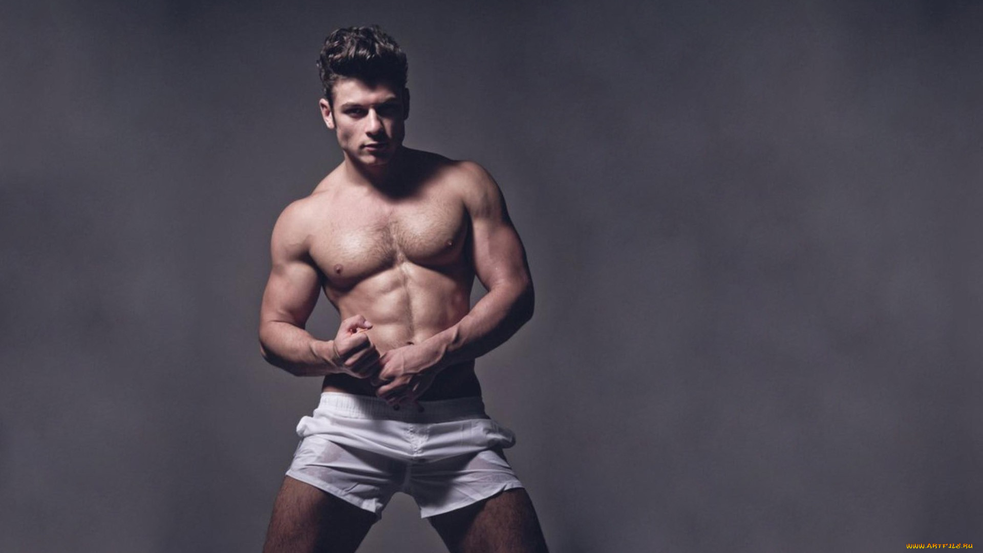 мужчины, -unsort, без, рубашки, мышцы, волосы, на, груди