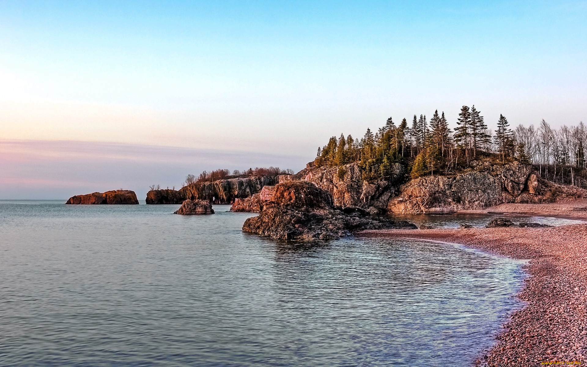 природа, побережье, море, берег, камни, скалы, деревья