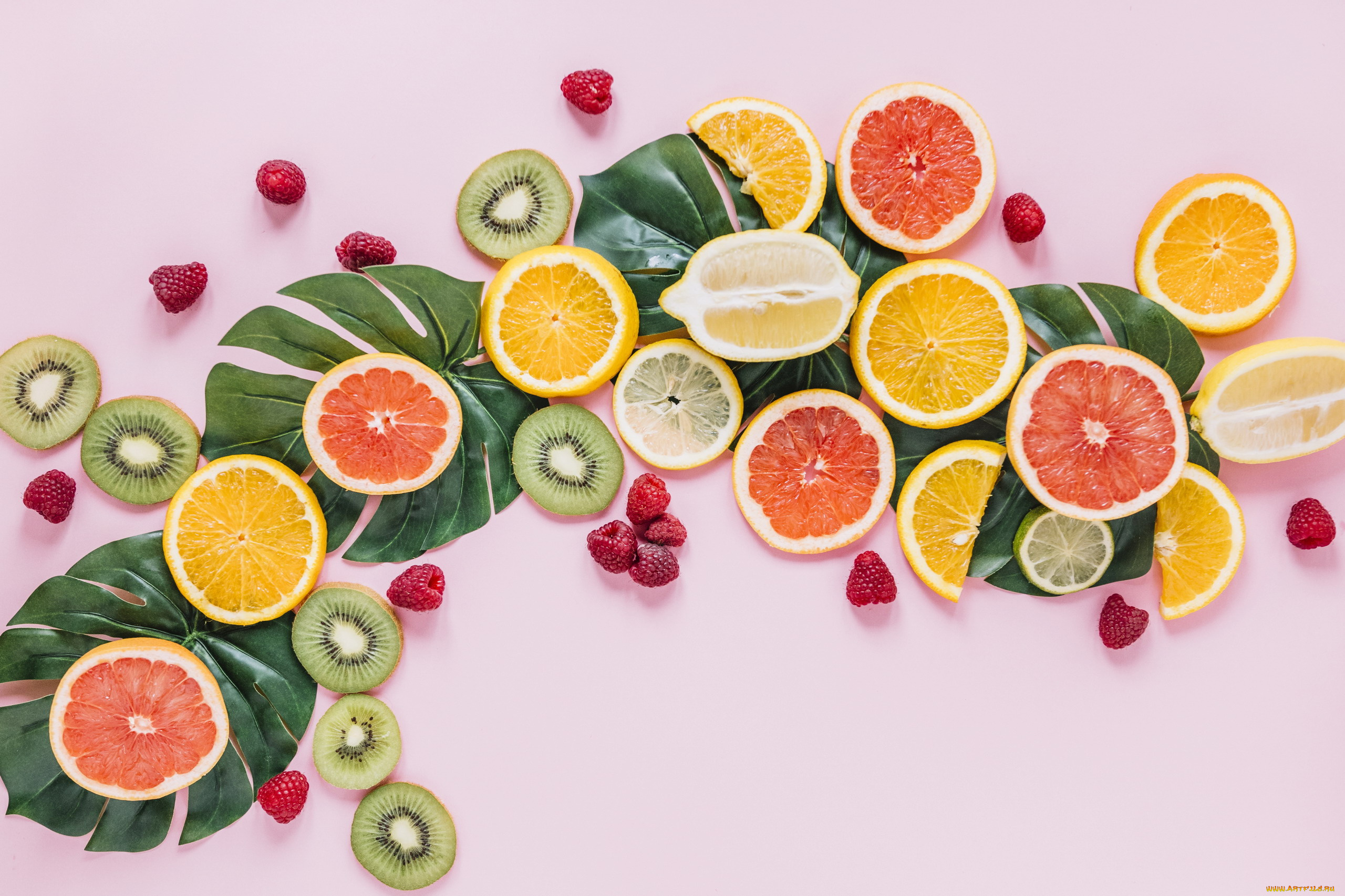 еда, фрукты, , ягоды, киви, апельсин, грейпфрут, малина