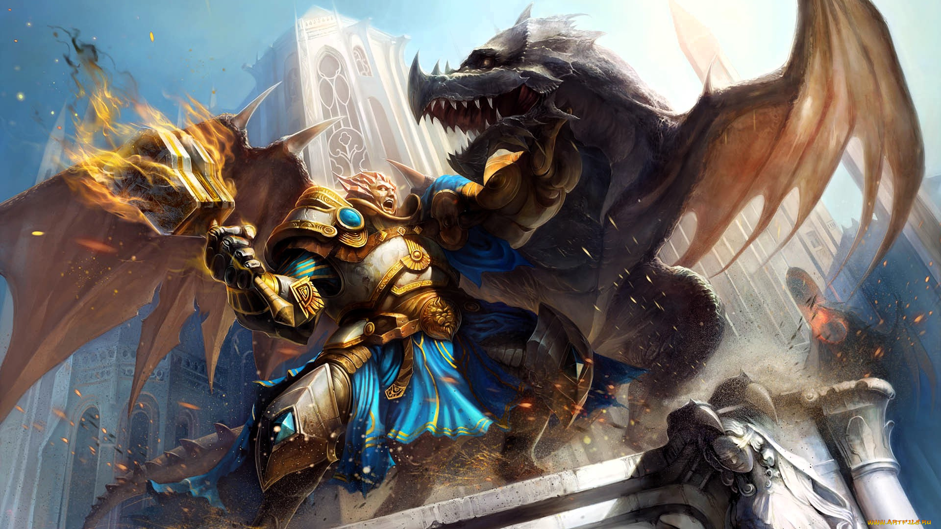 видео, игры, ether, saga, online, воин, броня, молот, огонь, дракон, замок