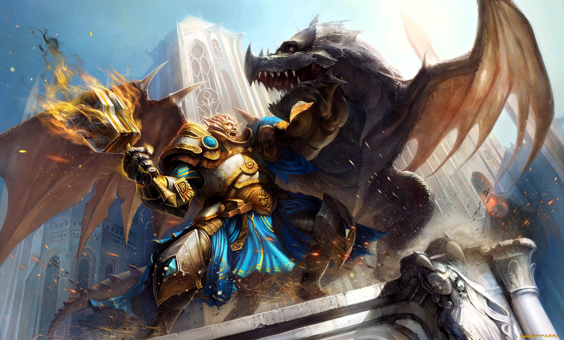 видео, игры, ether, saga, online, воин, броня, молот, огонь, дракон, замок