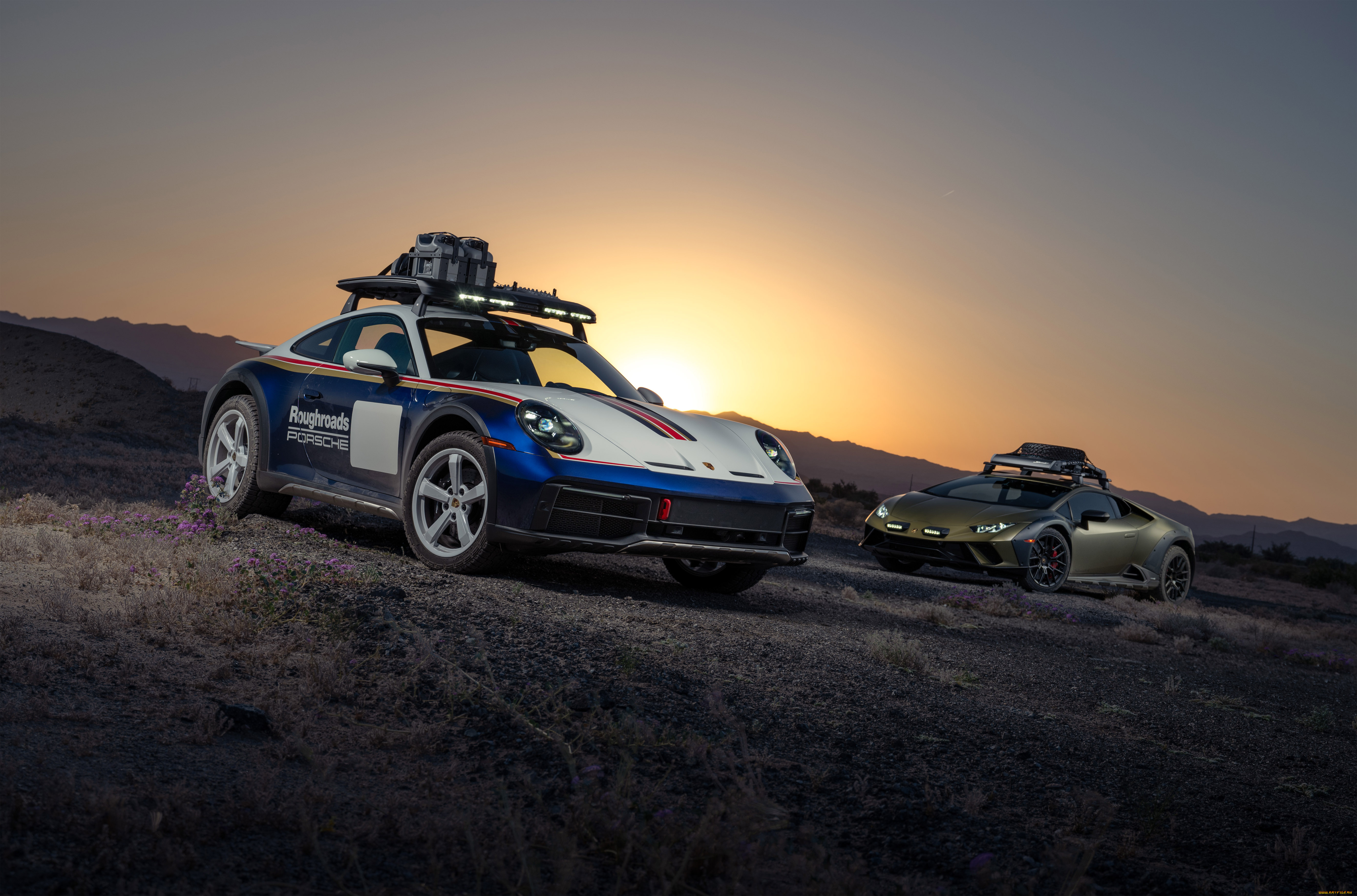 автомобили, разные, вместе, porsche, lamborghini