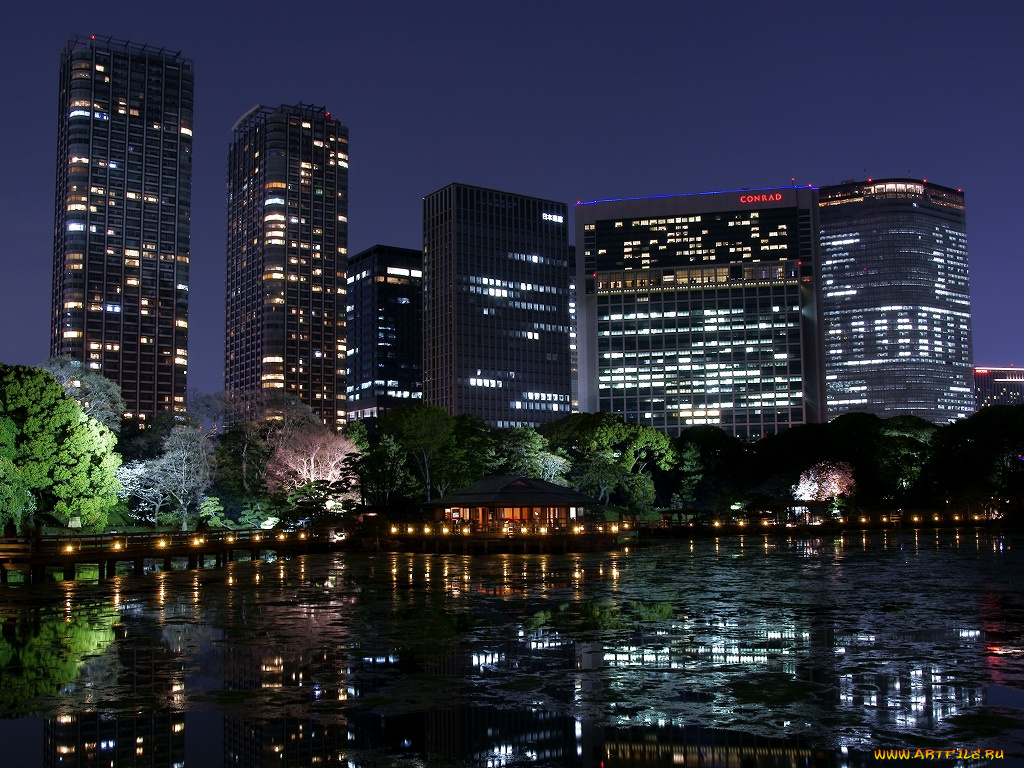 города, огни, ночного