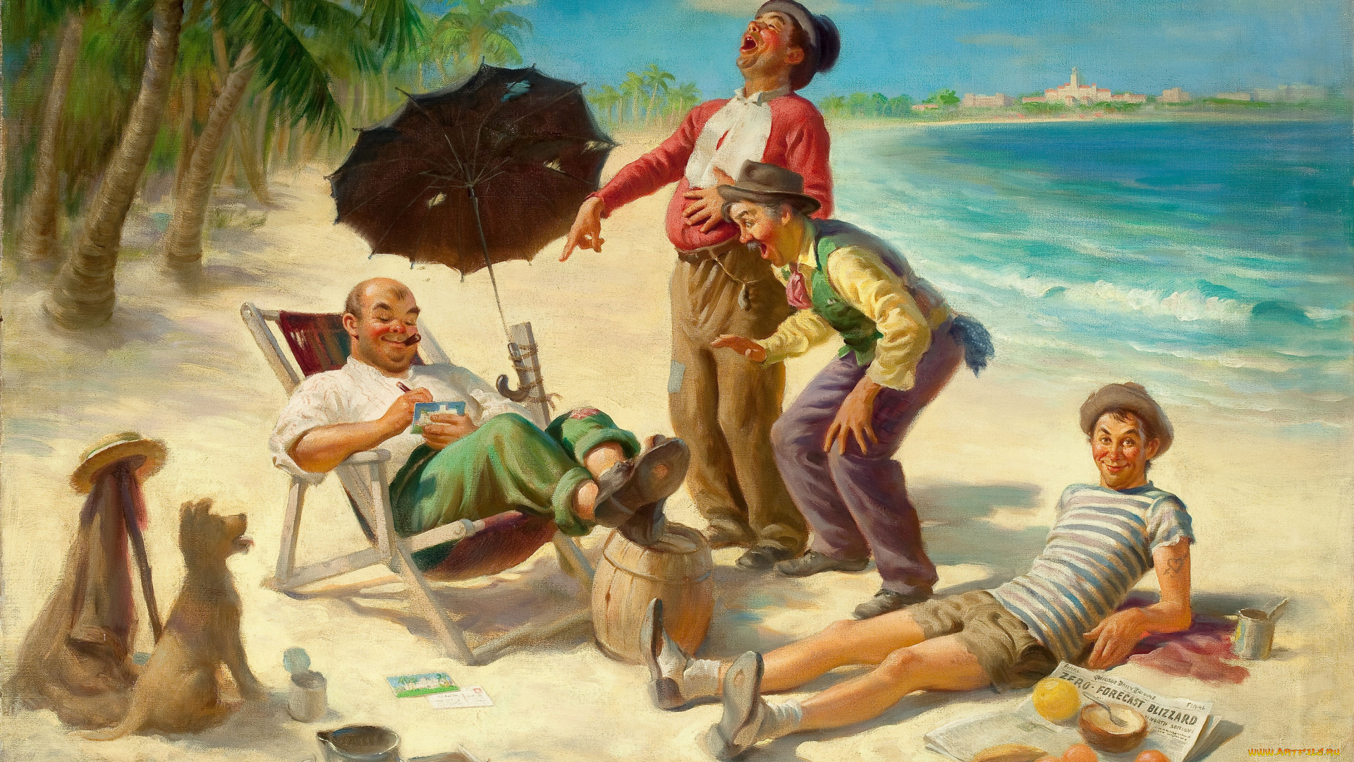 рисованные, люди, море, отдых, пляж