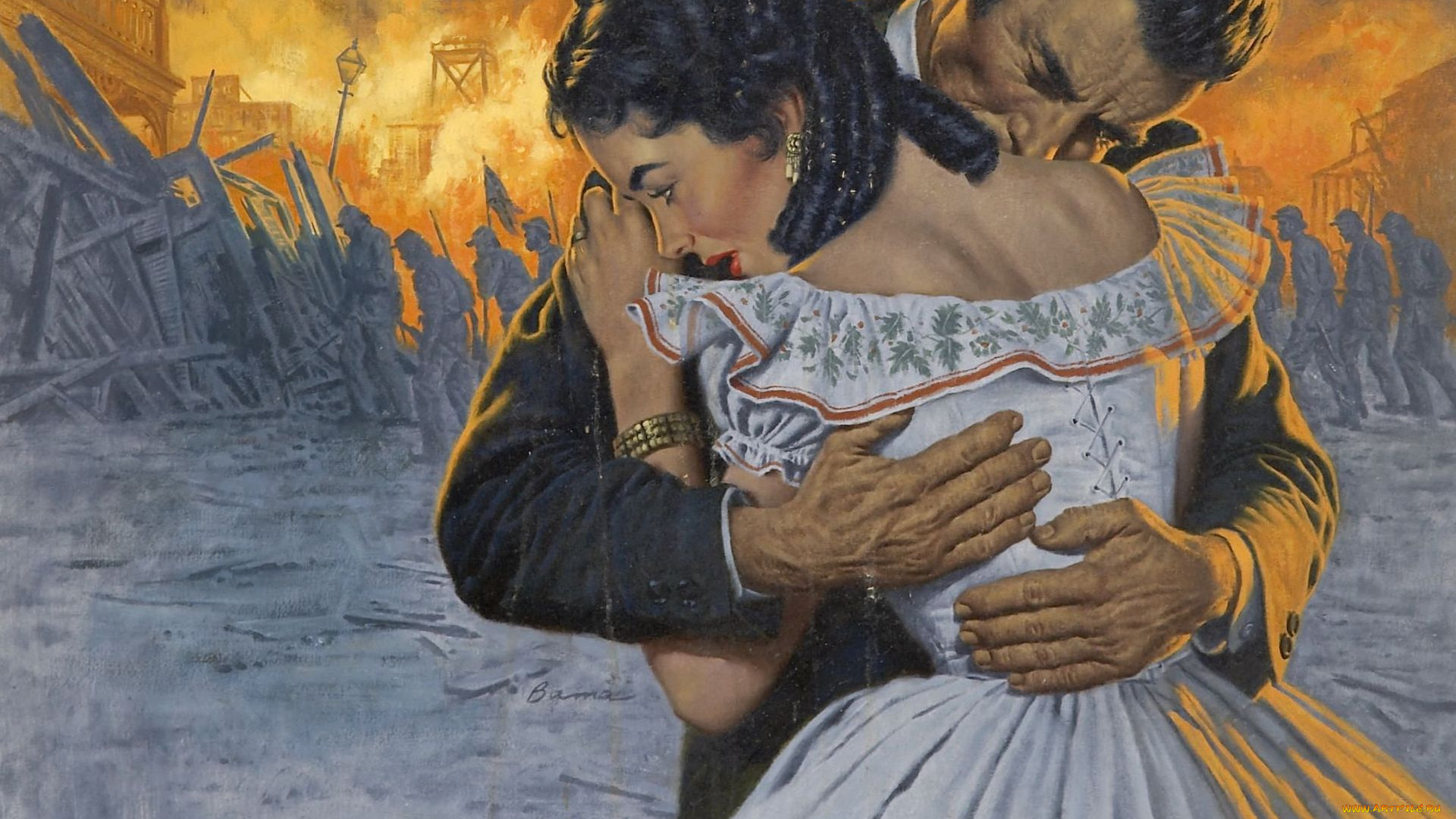 рисованные, люди, прощание