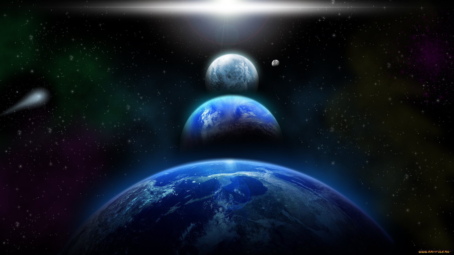 космос, арт, вселенная, планеты