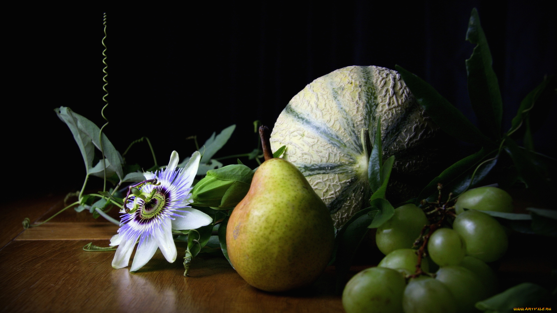 еда, фрукты, , ягоды, пассифлора, виноград, дыня, груша