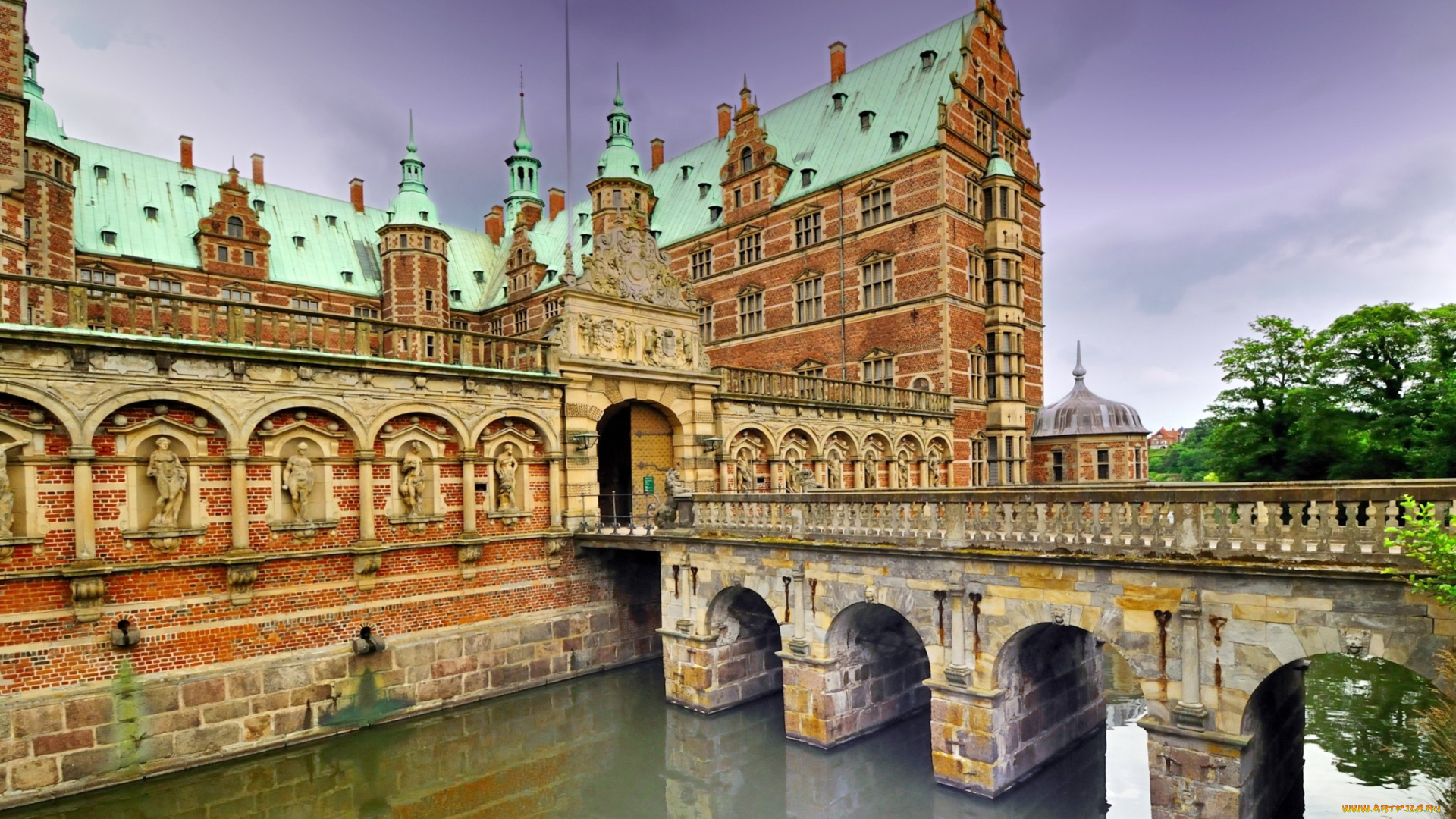 фредериксборг, дания, города, -, дворцы, , замки, , крепости, вода, замок, мост