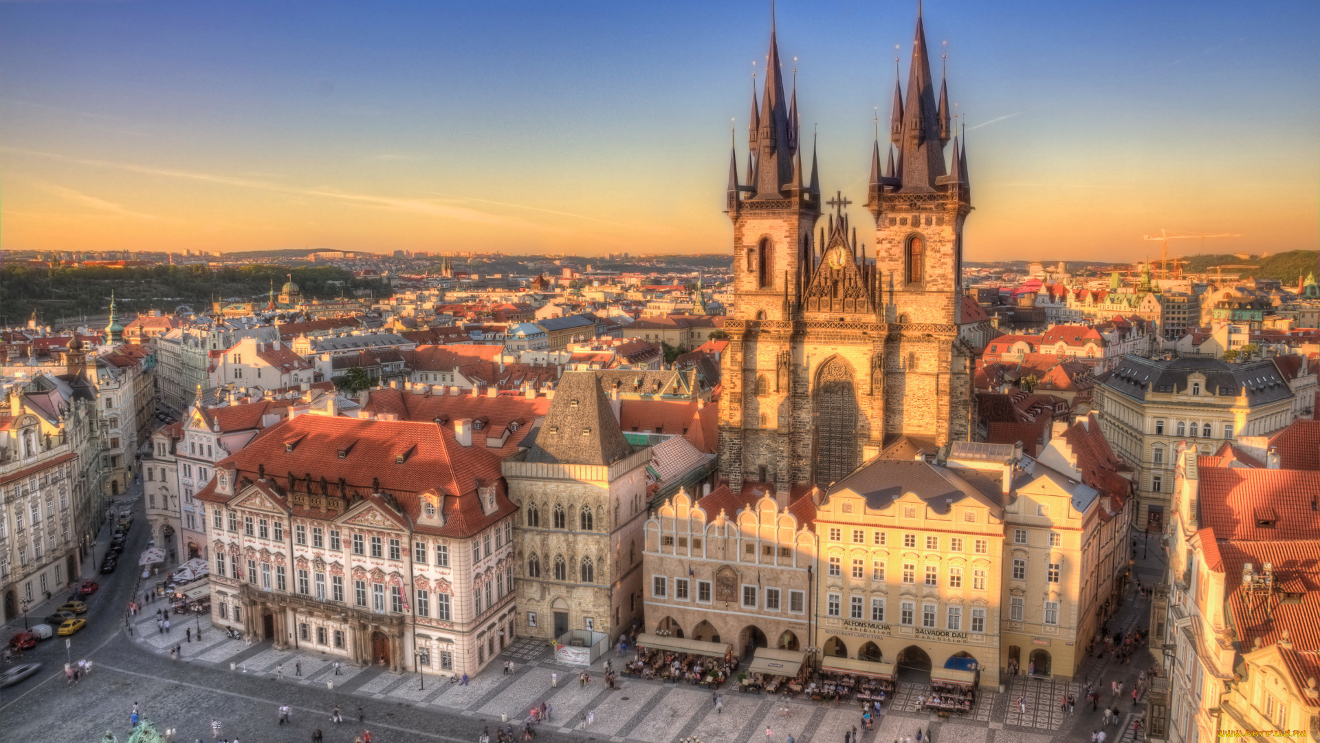 города, прага, Чехия, площадь, дома, панорама, Чехия, прага