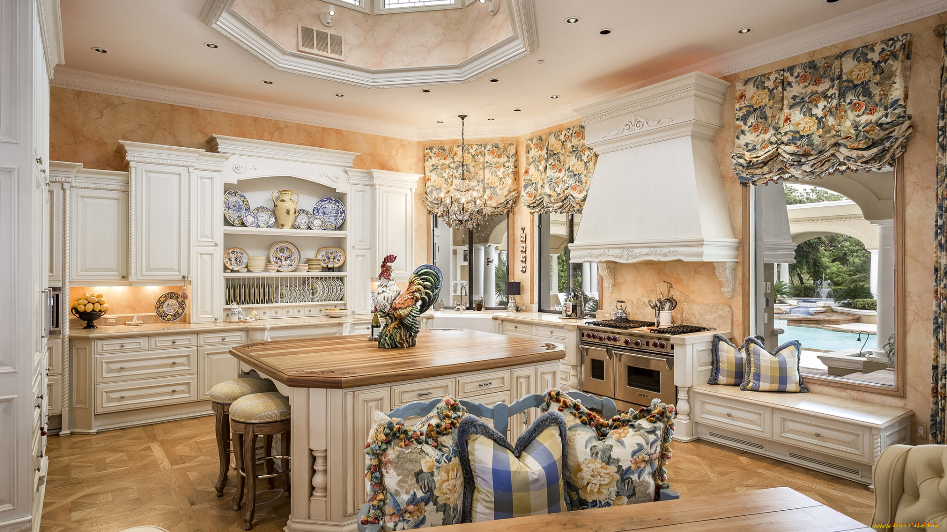 интерьер, кухня, красота, стиль, петух, мебель