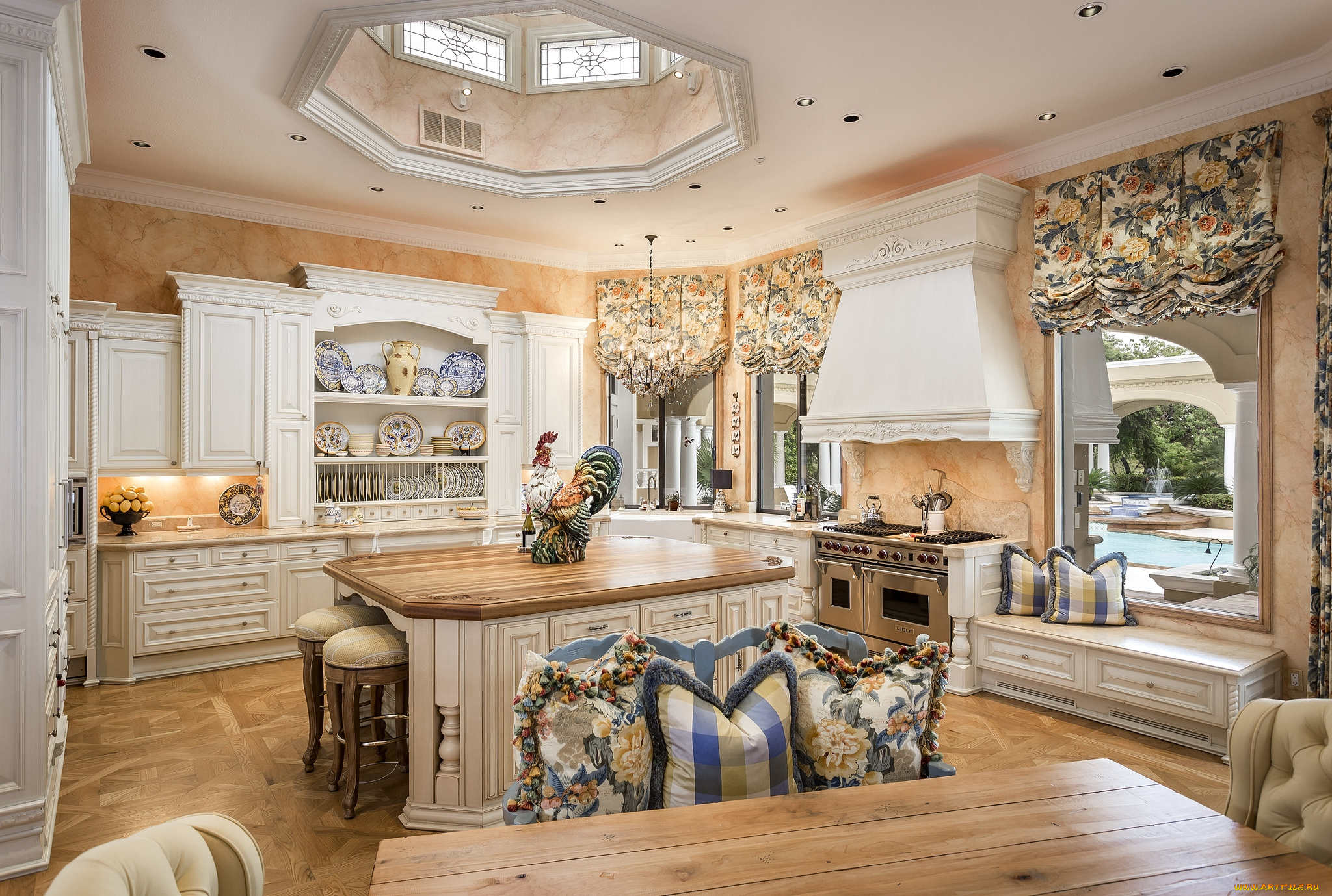 интерьер, кухня, красота, стиль, петух, мебель