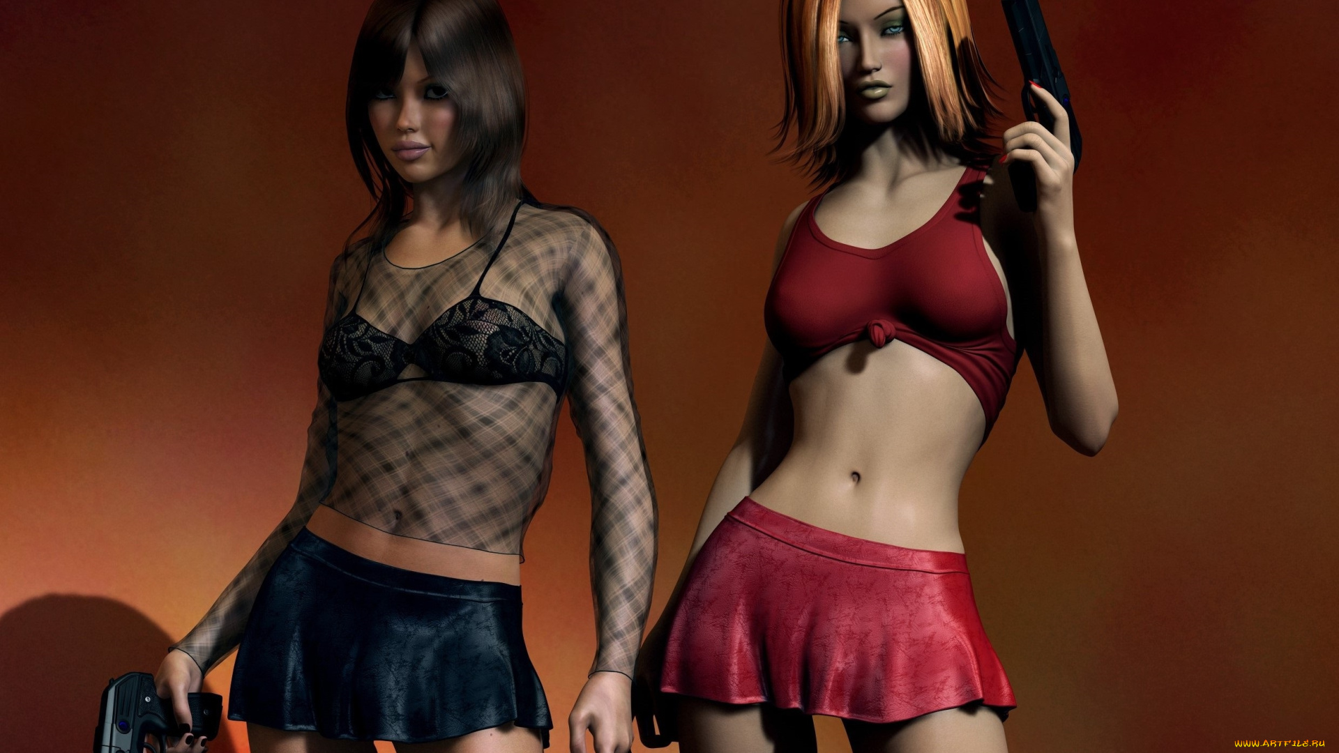 3д, графика, люди, , people, оружие, фон, взгляд, девушки