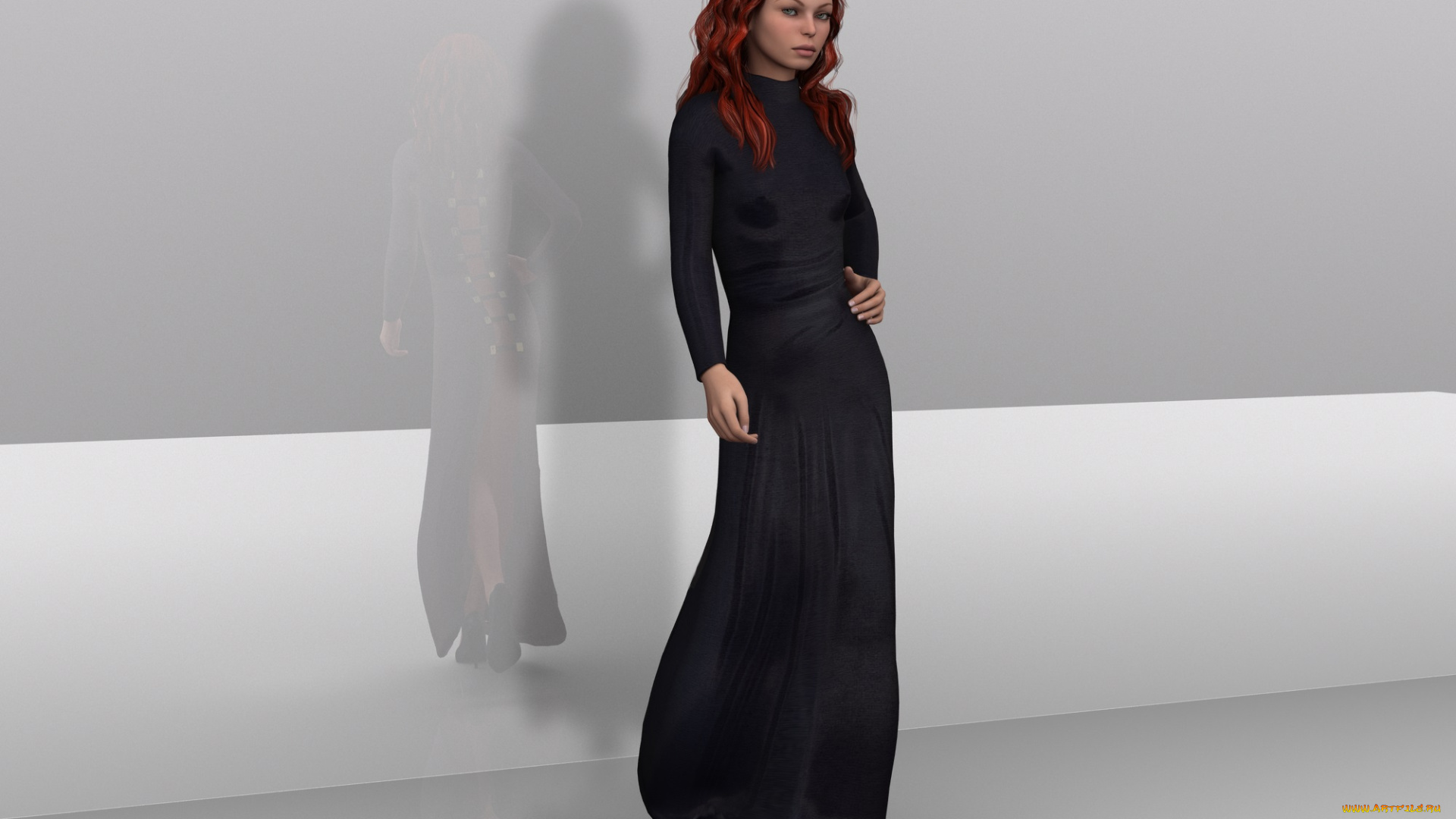 3д, графика, люди, , people, рыжая, фон, взгляд, девушка