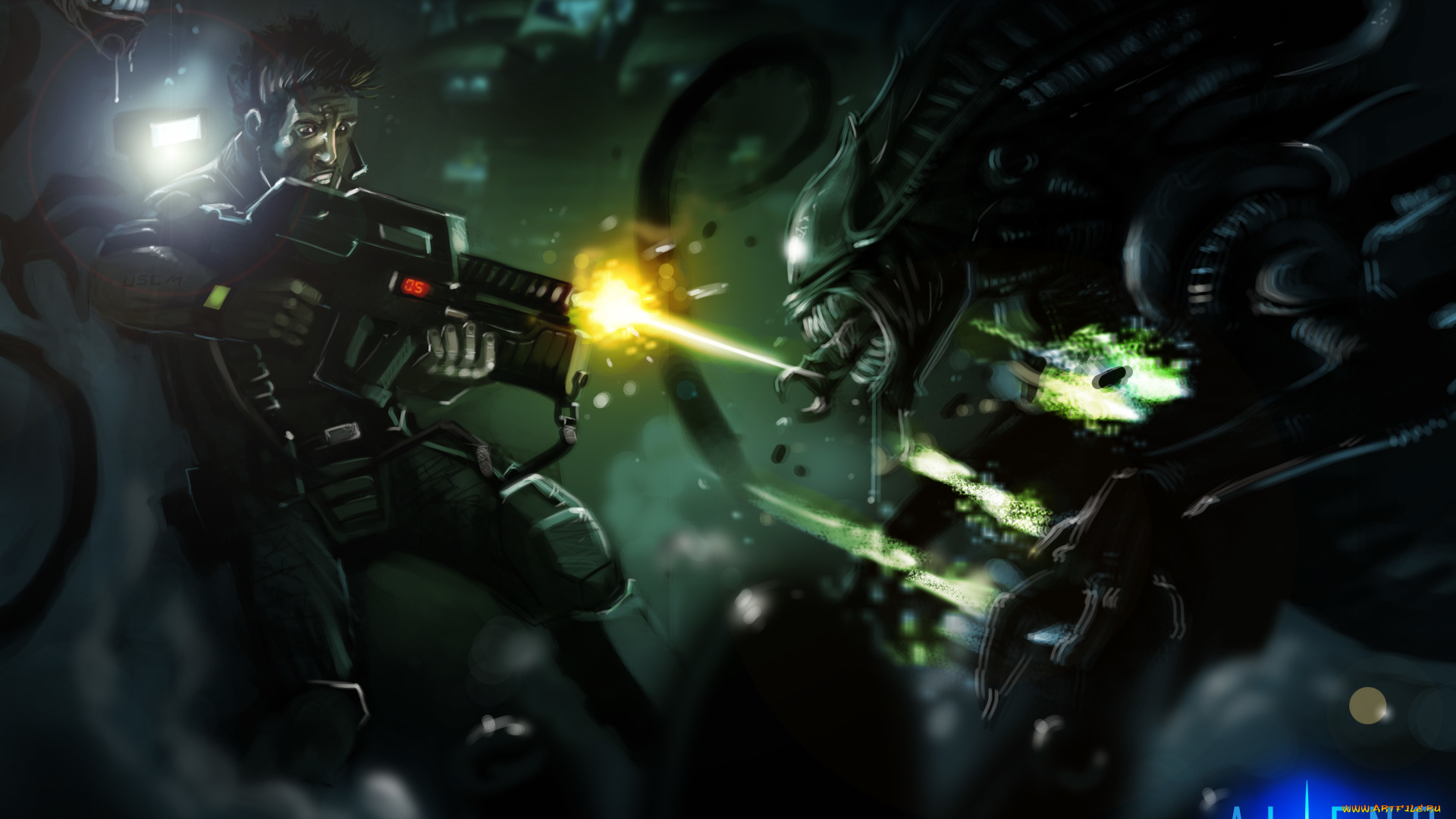 фэнтези, Чужой, , alien, сражение, схватка, солдат, чужые, оружие