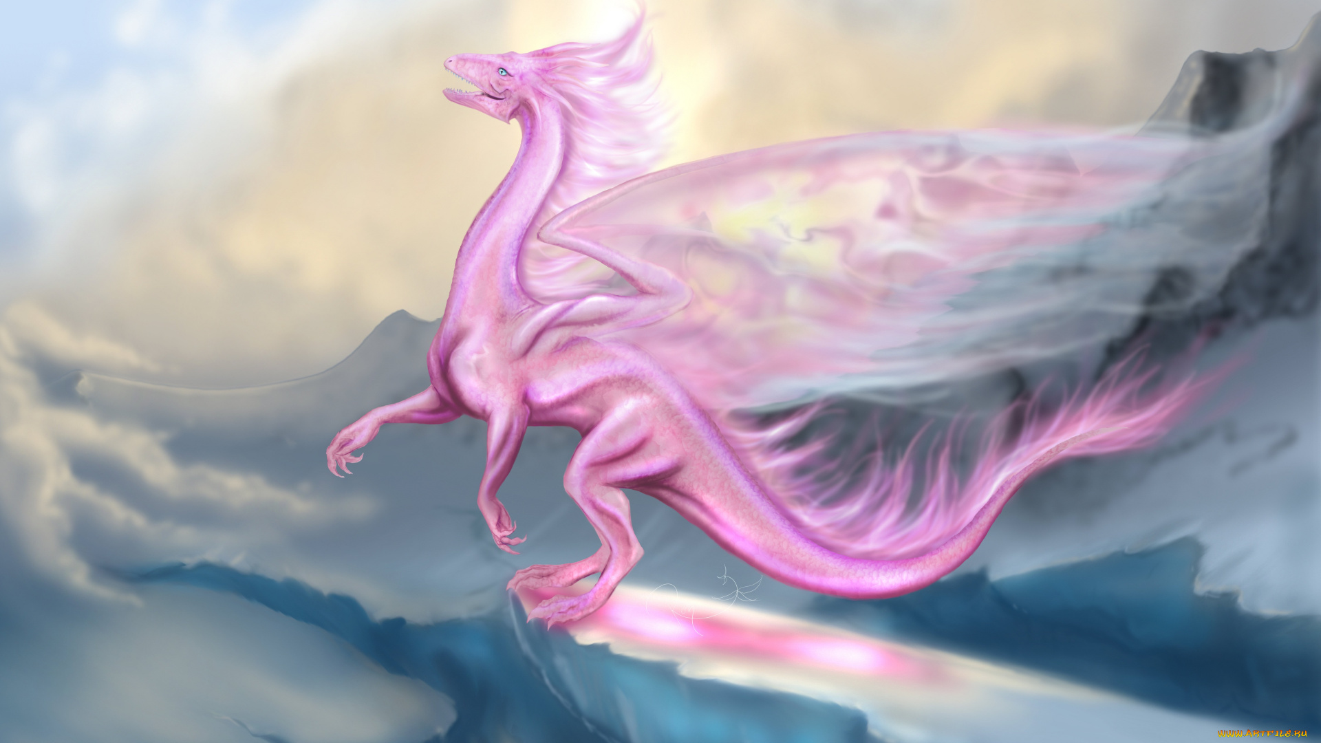 фэнтези, драконы, дракон, розовый