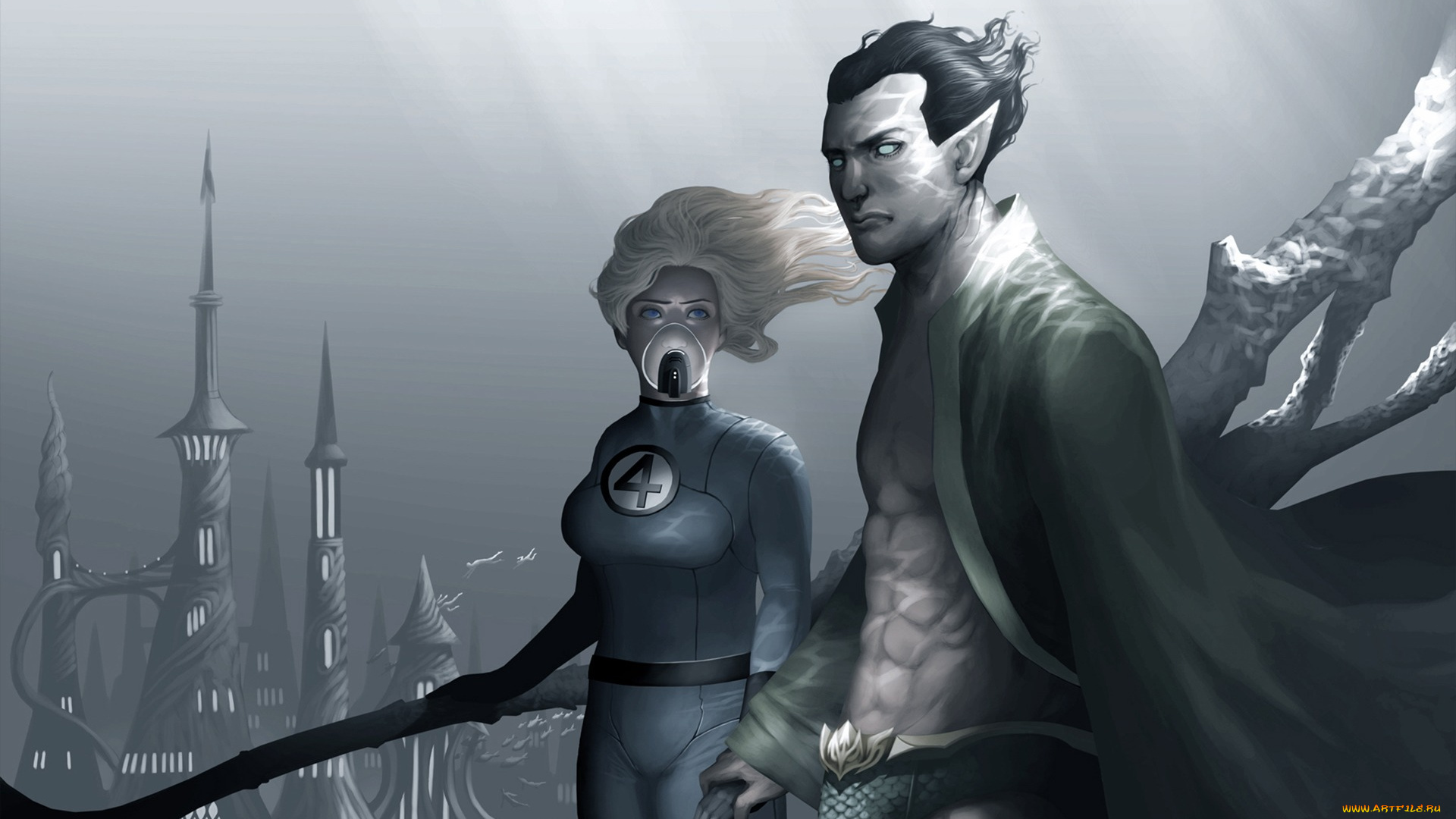 фэнтези, эльфы, invisible, woman, дно, море, namor, marvel, comics, susan, storm, sub-mariner