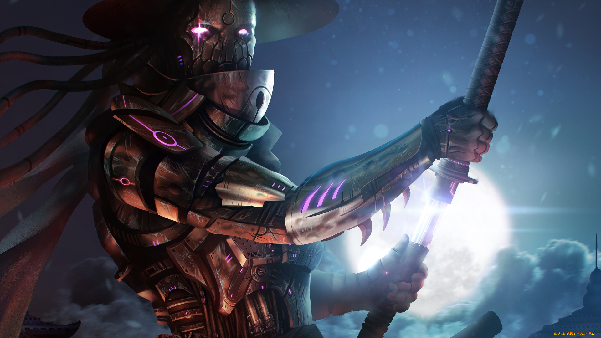 фэнтези, роботы, , киборги, , механизмы, робот, самурай, мечи, киборг