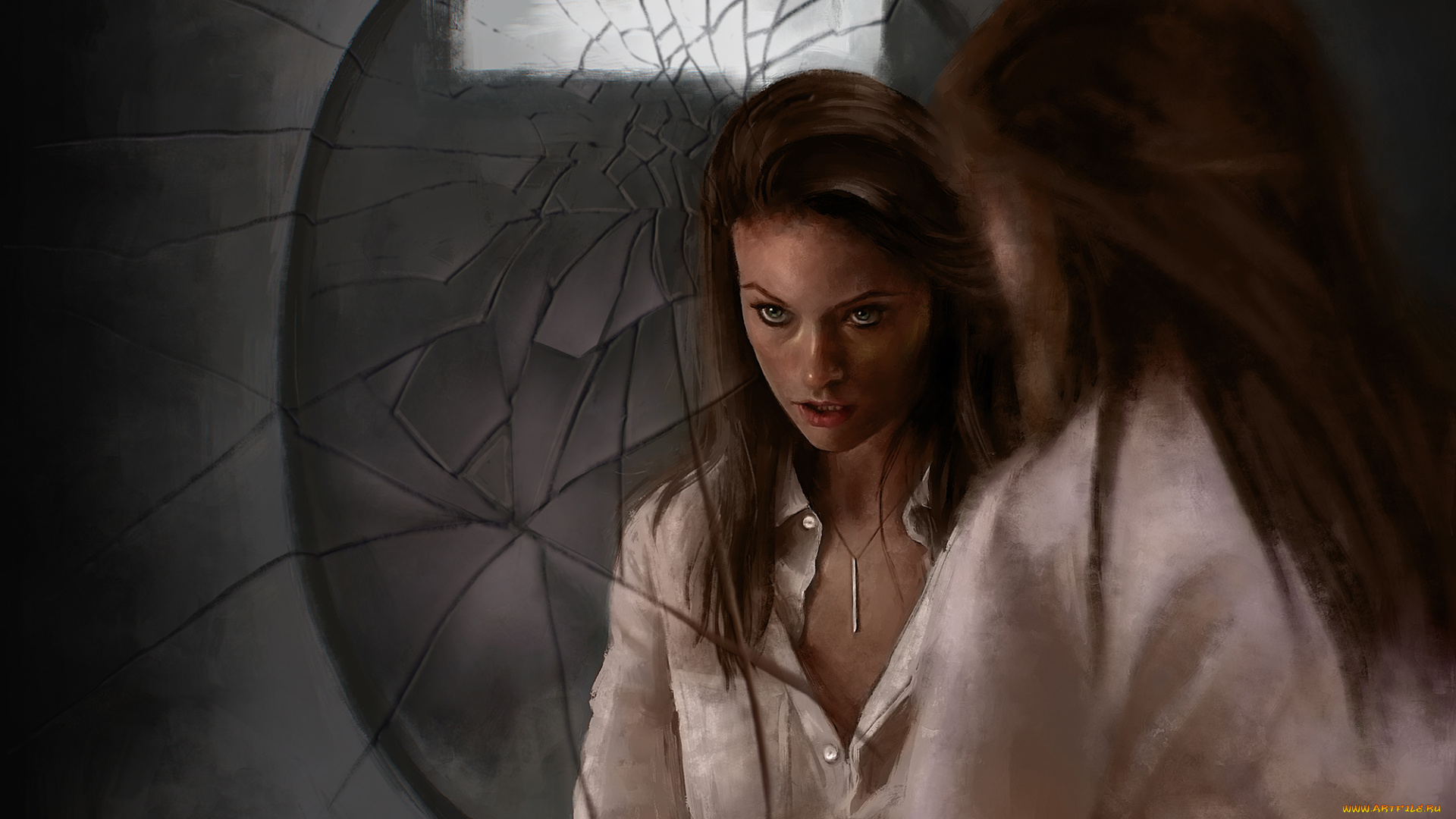 рисованное, люди, отражение, актриса, девушка, olivia, wilde, зеркало