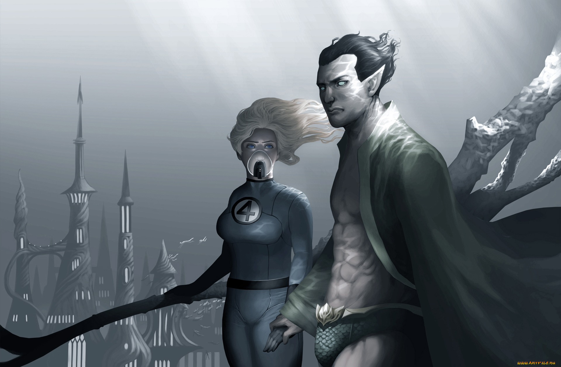 фэнтези, эльфы, invisible, woman, дно, море, namor, marvel, comics, susan, storm, sub-mariner