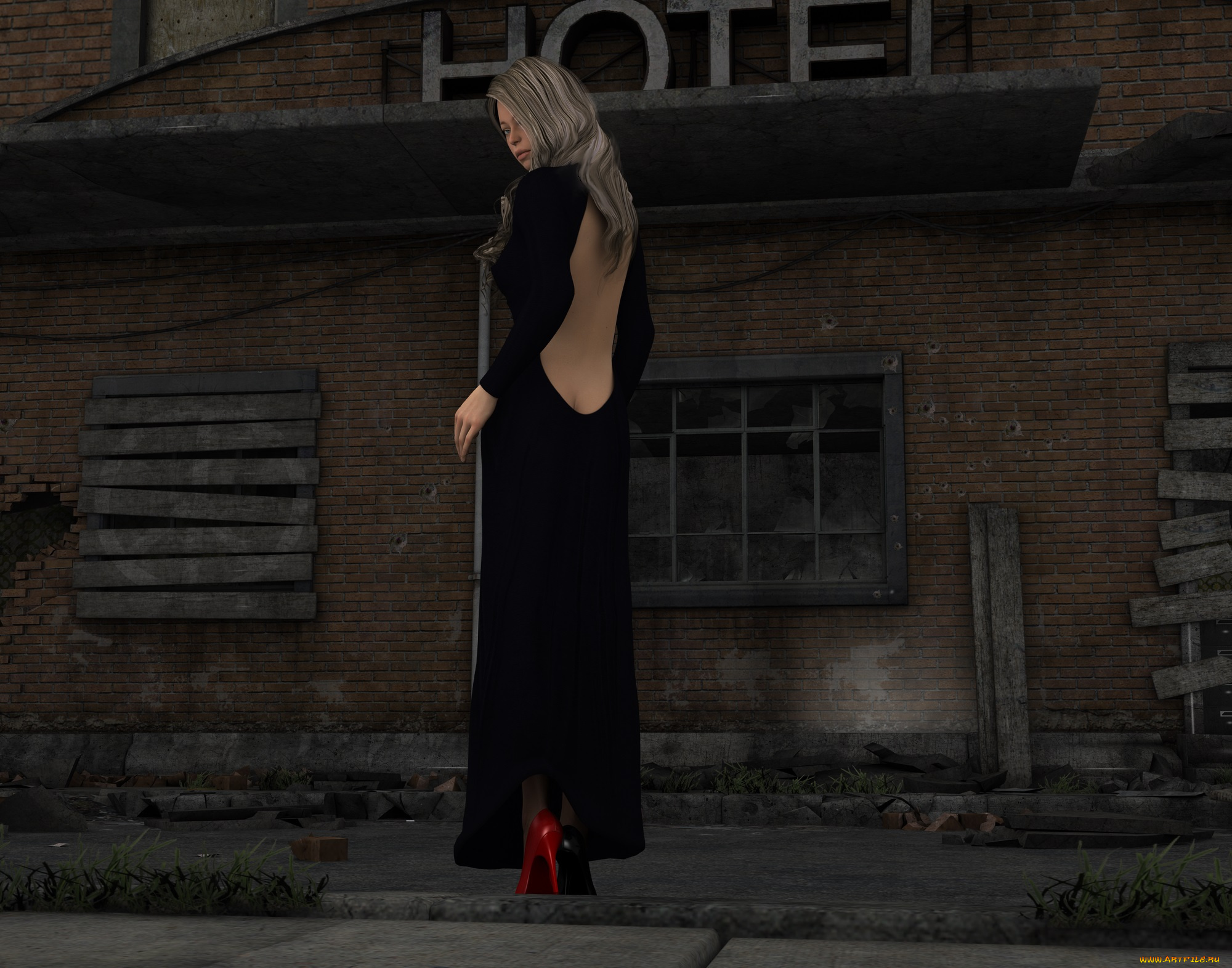 3д, графика, люди, , people, взгляд, девушка, платье, фон