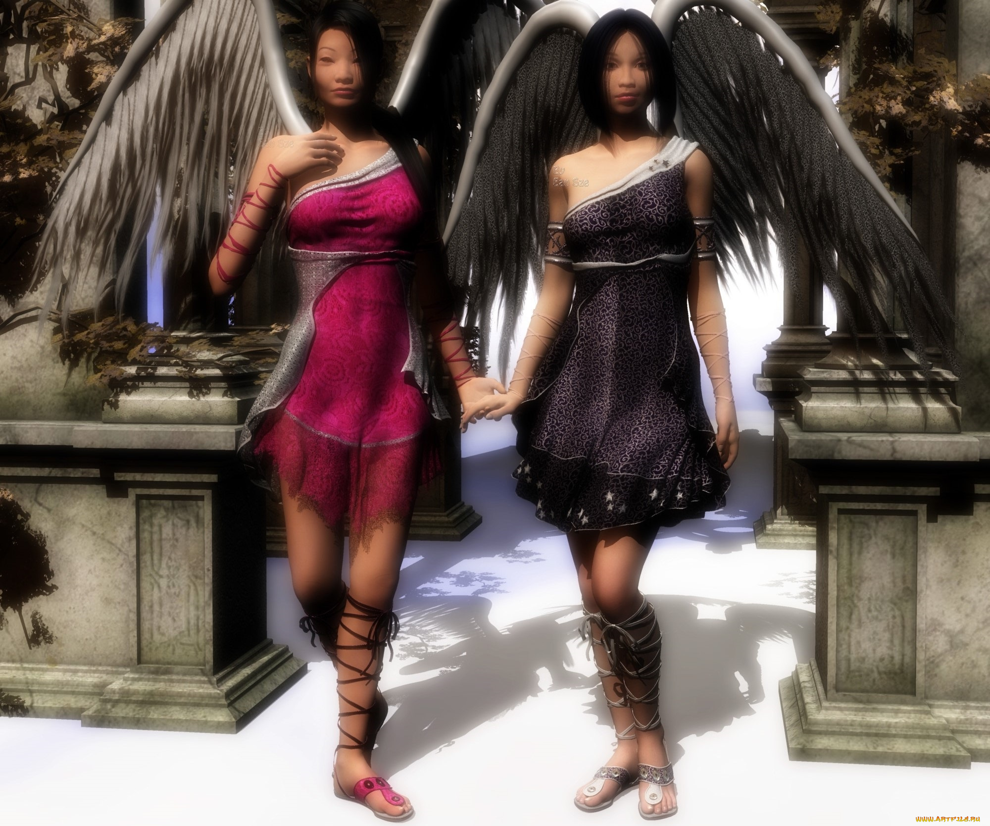 3д, графика, ангел, , angel, фон, взгляд, девушки