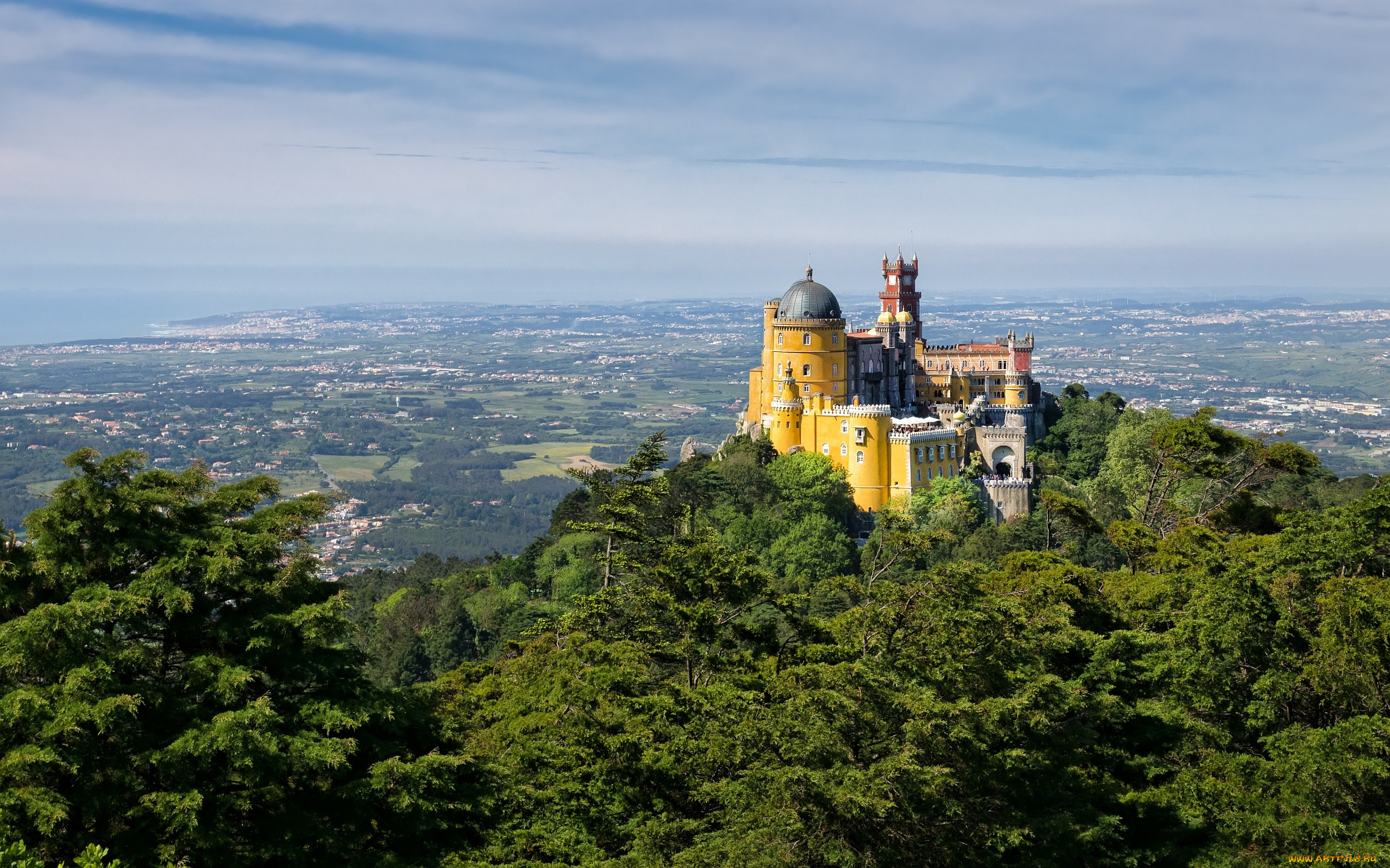 sintra, , portugal, города, -, дворцы, , замки, , крепости, замок, лес, гора, панорама