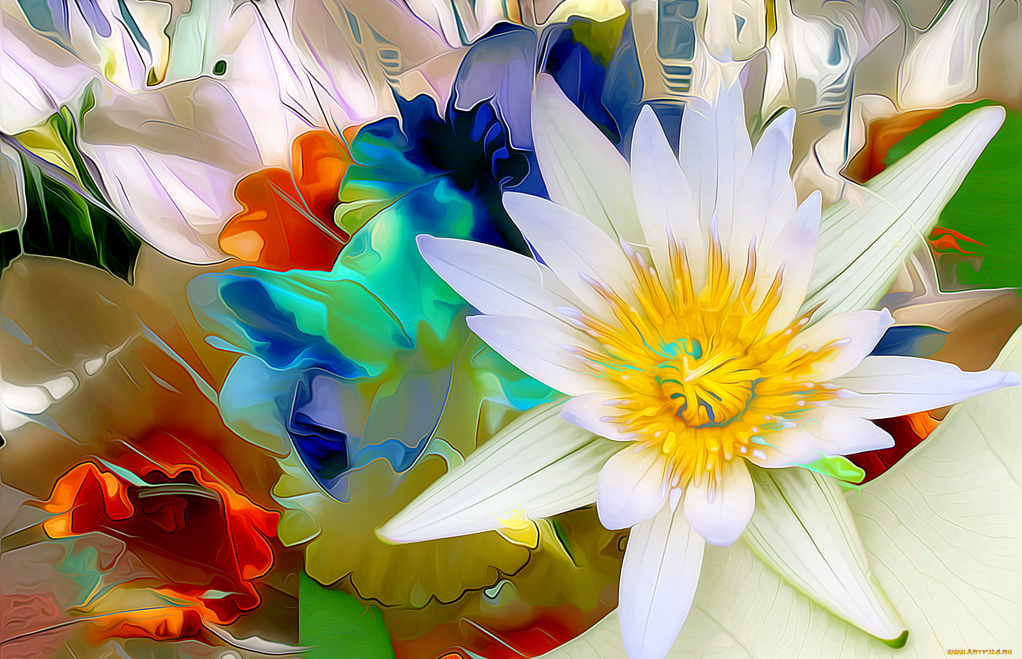 рисованное, цветы, макро, лепестки, природа