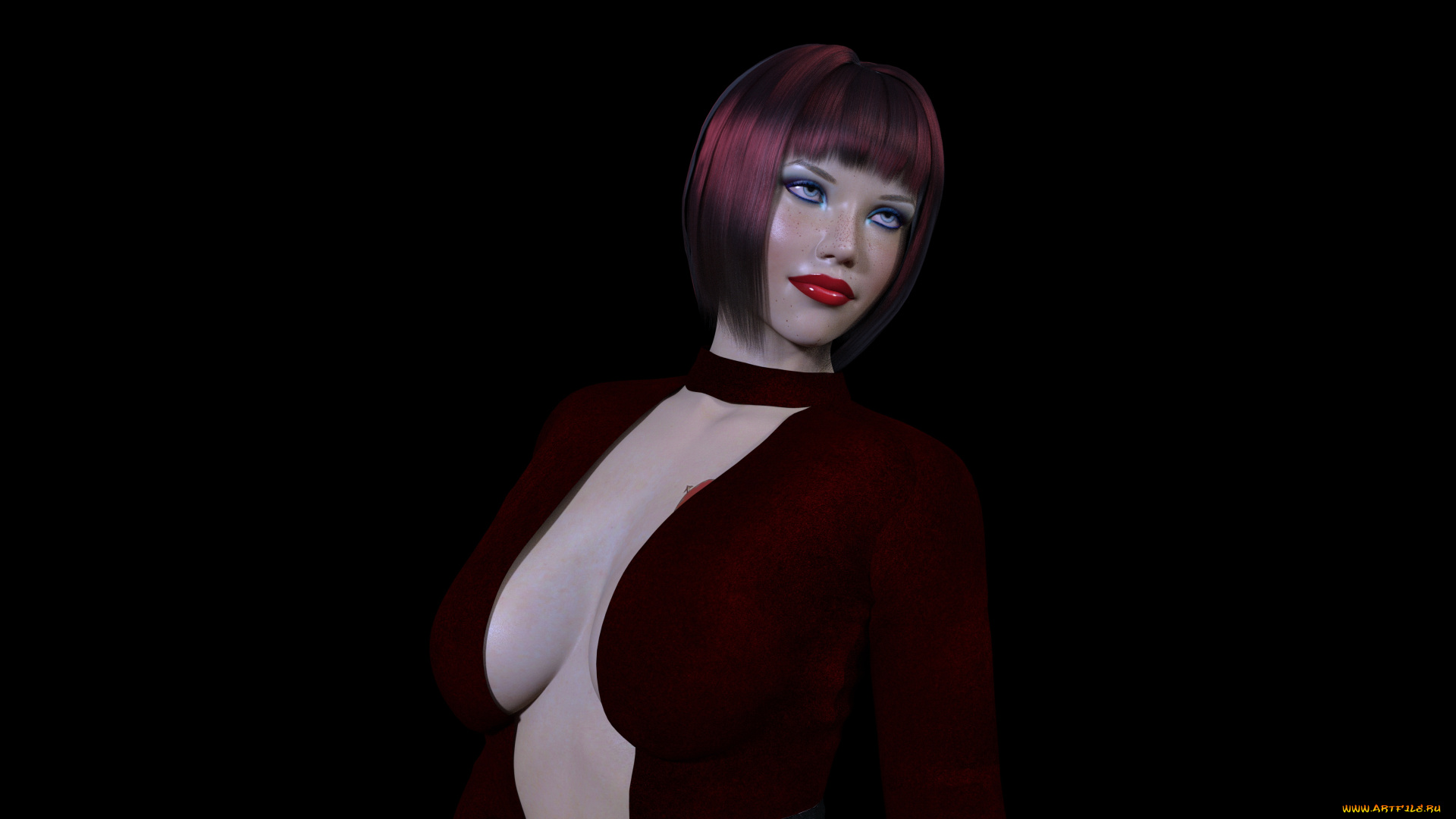 3д, графика, люди, , people, взгляд, девушка, рыжая, фон