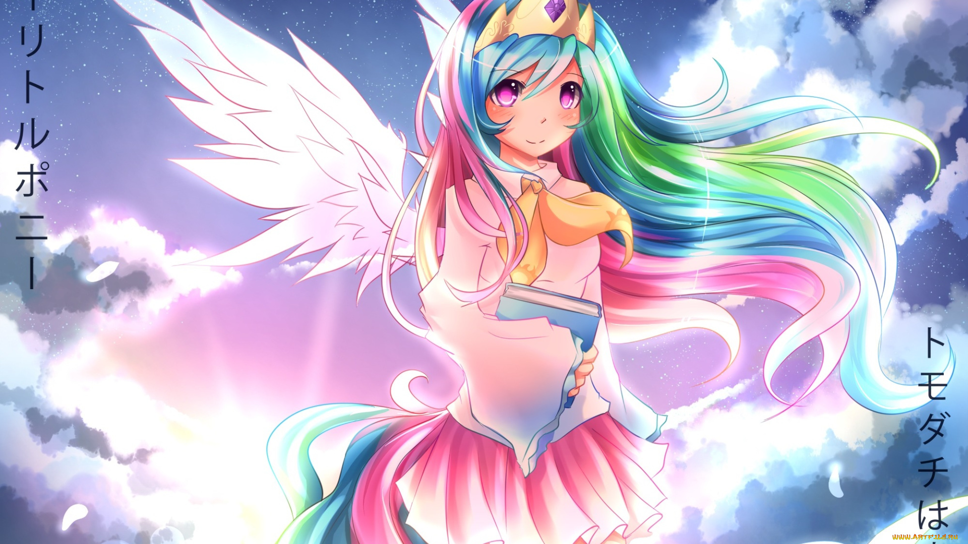 аниме, ангелы, , демоны, небо, девочка, арт, fenrixion, princess, celestia, ангел, облака