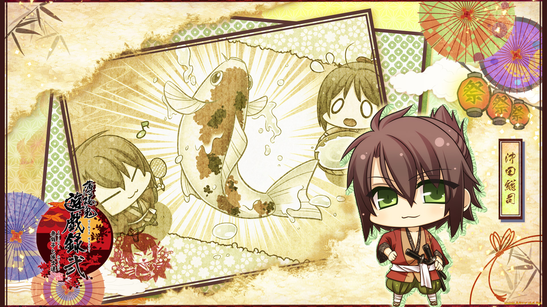 аниме, hakuoki, чиби, малыш, фон