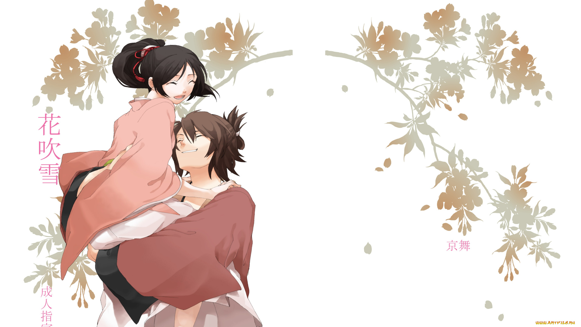 аниме, hakuoki, счастье, парень, девушка, романтика, пара, фон