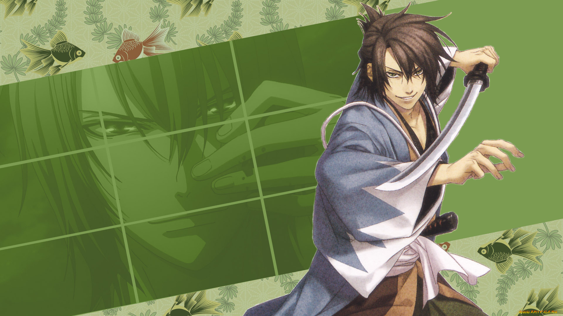 аниме, hakuoki, стойка, меч, парень, фон