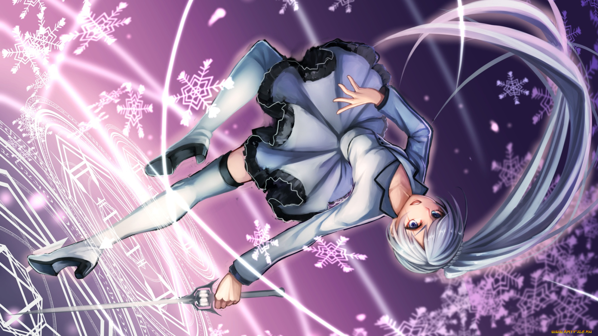 аниме, rwby, снежинки, девушка, меч, арт, weiss, schnee