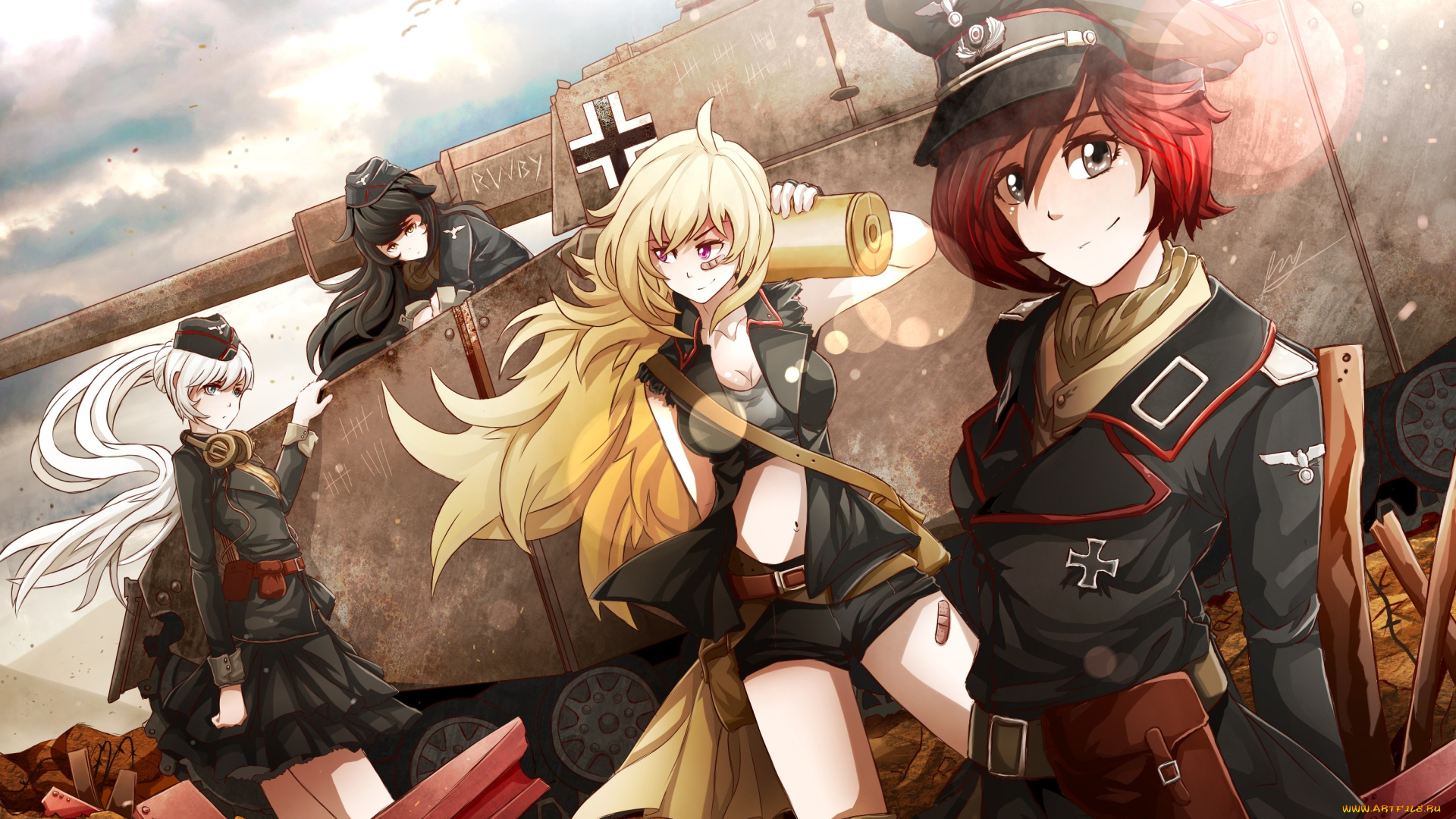 аниме, rwby, yang, xiao, long, девушки, арт, weiss, schnee, ruby, rose, blake, belladonna