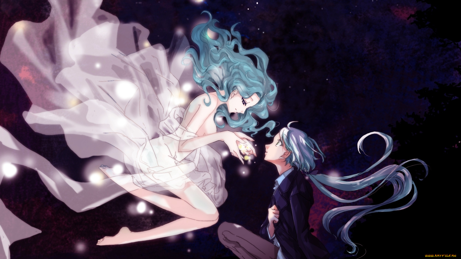 аниме, sailor, moon, bishoujo, senshi, sailor, moon, красавица-воин, сейлор, мун, utyu, no, hazikko, kinako, арт, светлячки, вода, парень, девушка, yaten, kou, kaiou, michiru