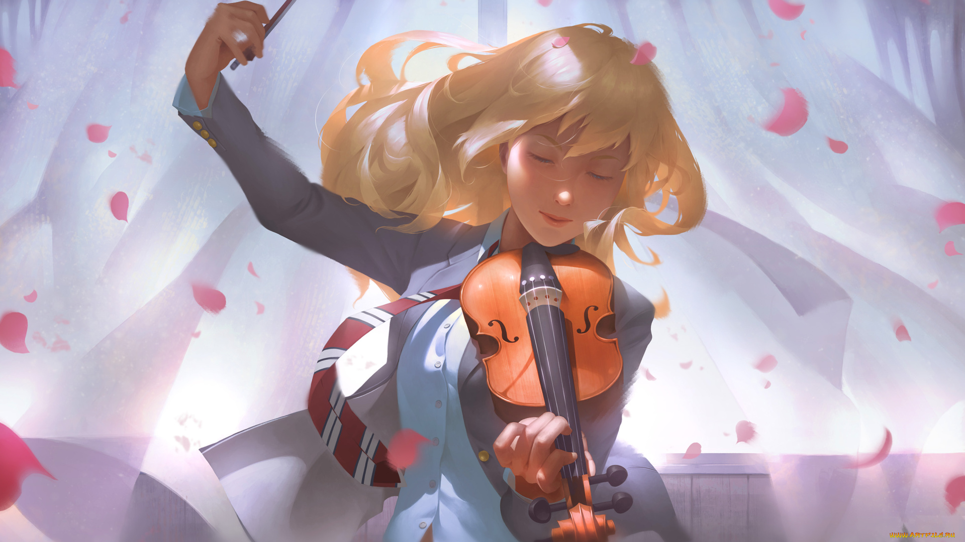 аниме, shigatsu, wa, kimi, no, uso, скрипка, shigatsu, wa, kimi, no, uso, miyazono, kawori, regition, арт, девушка