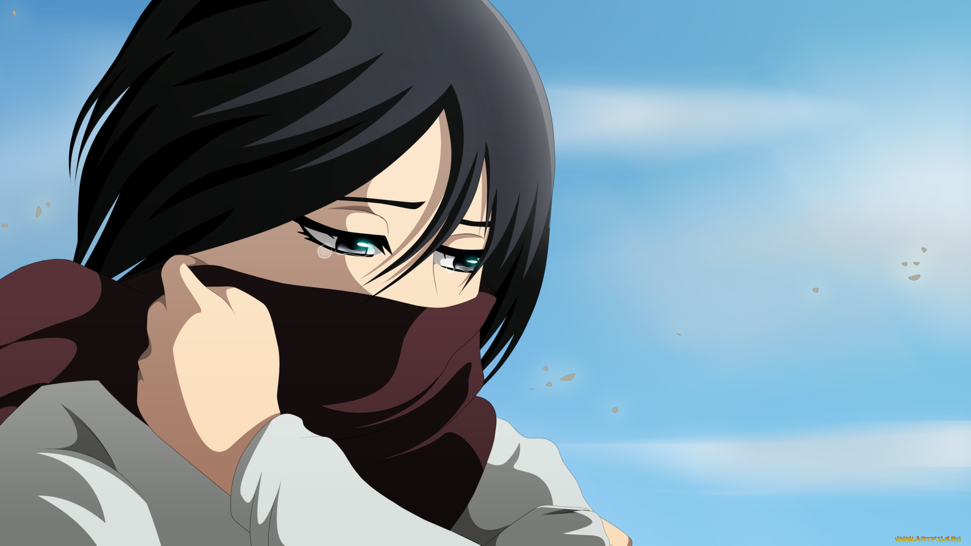 аниме, shingeki, no, kyojin, атака, титанов, арт, грусть, небо, микаса