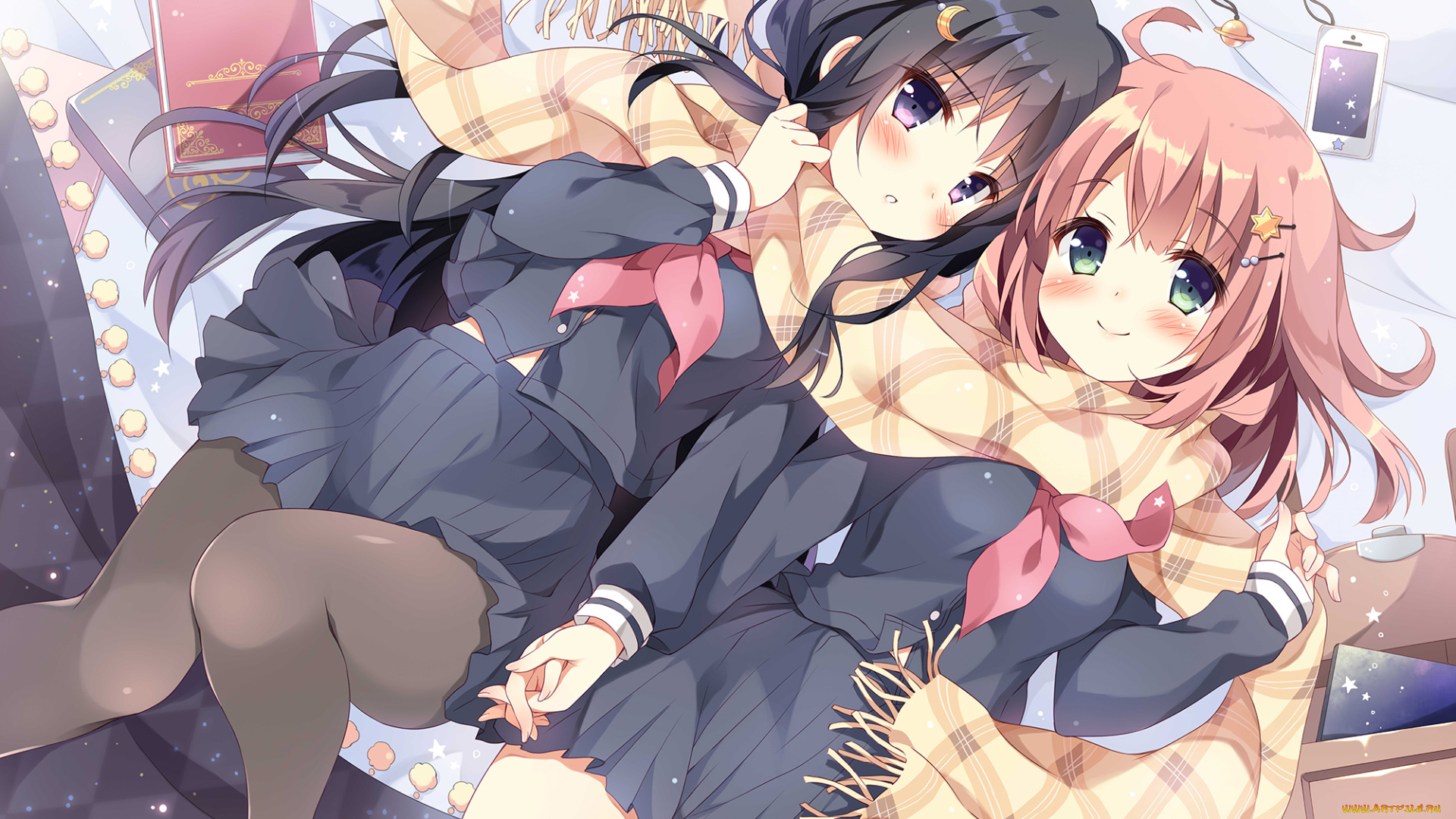 аниме, unknown, , другое, шарф, колготки, мими, фон, взгляд, девушки, seifuku