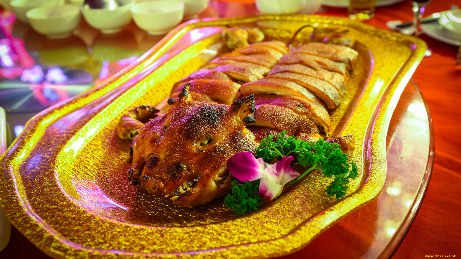 еда, мясные, блюда, жаренный, поросенок