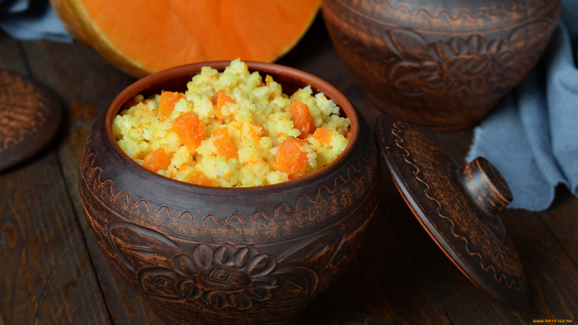 еда, вторые, блюда, каша, горшок, тыква