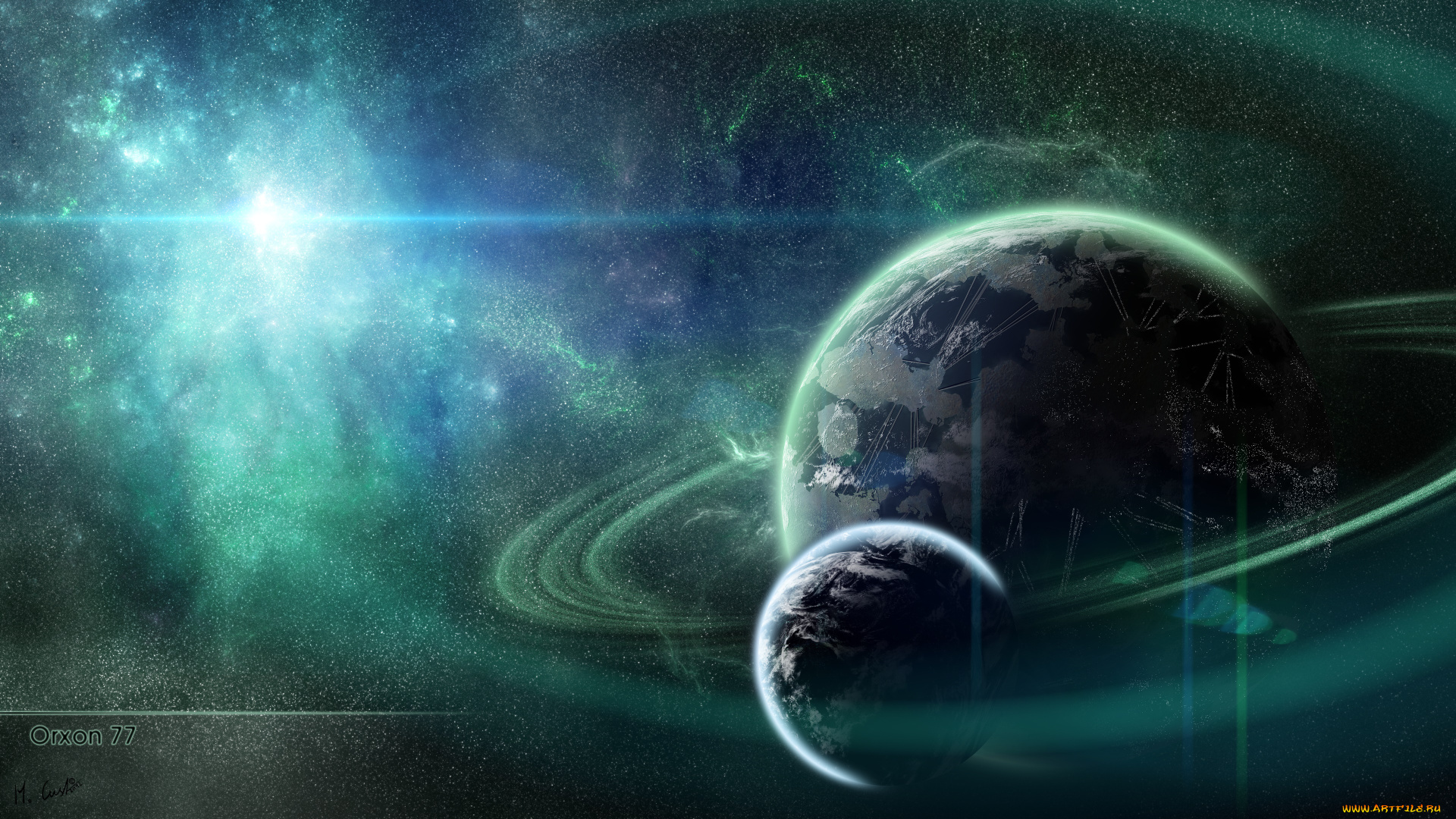 космос, арт, галактика, звезды, планеты, вселенная