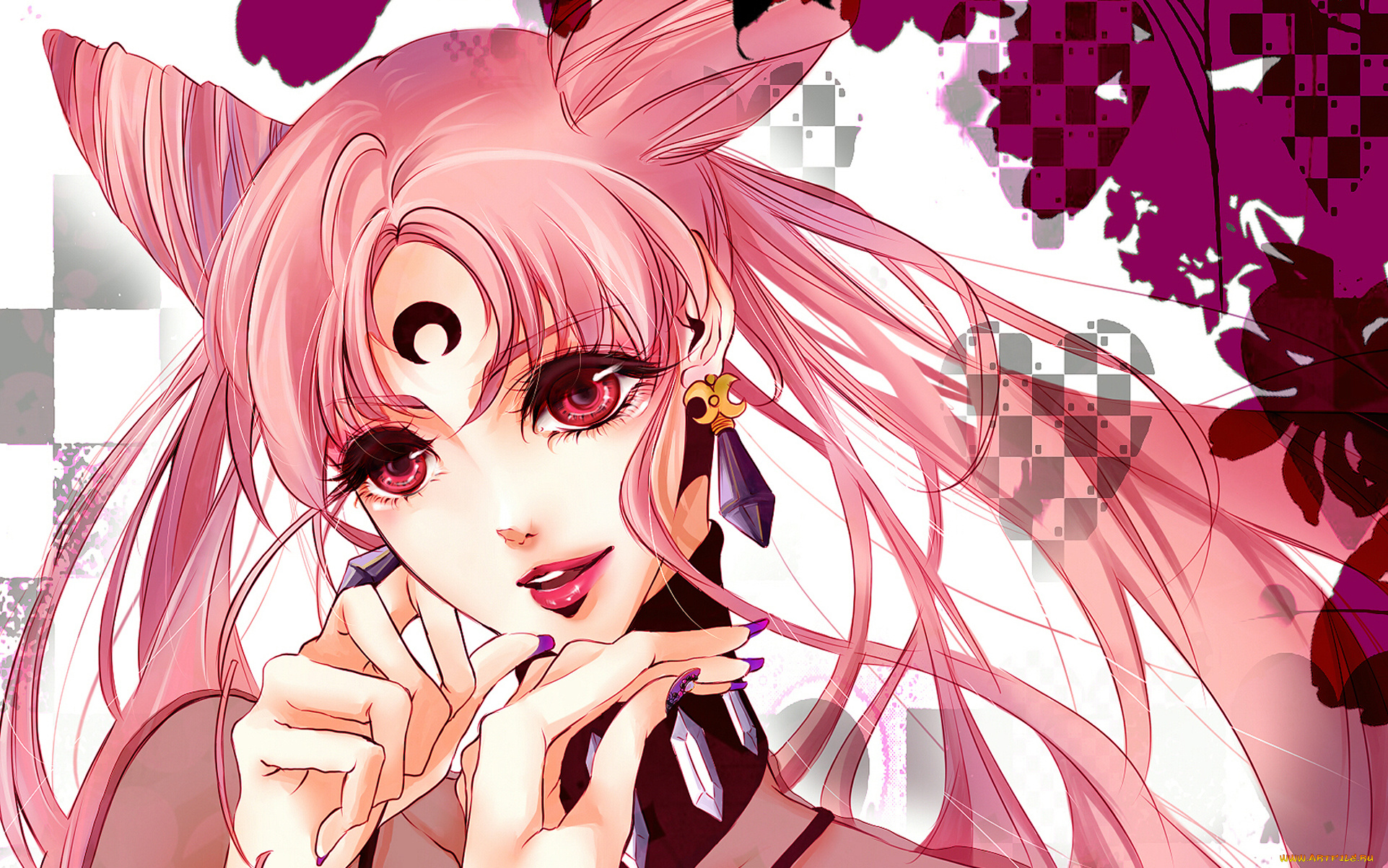 аниме, sailor, moon, chibiusa, black, lady, красные, глаза, улыбка, девушка, хвосты, серьги, bishoujo, senshi, sailor, moon, украшения