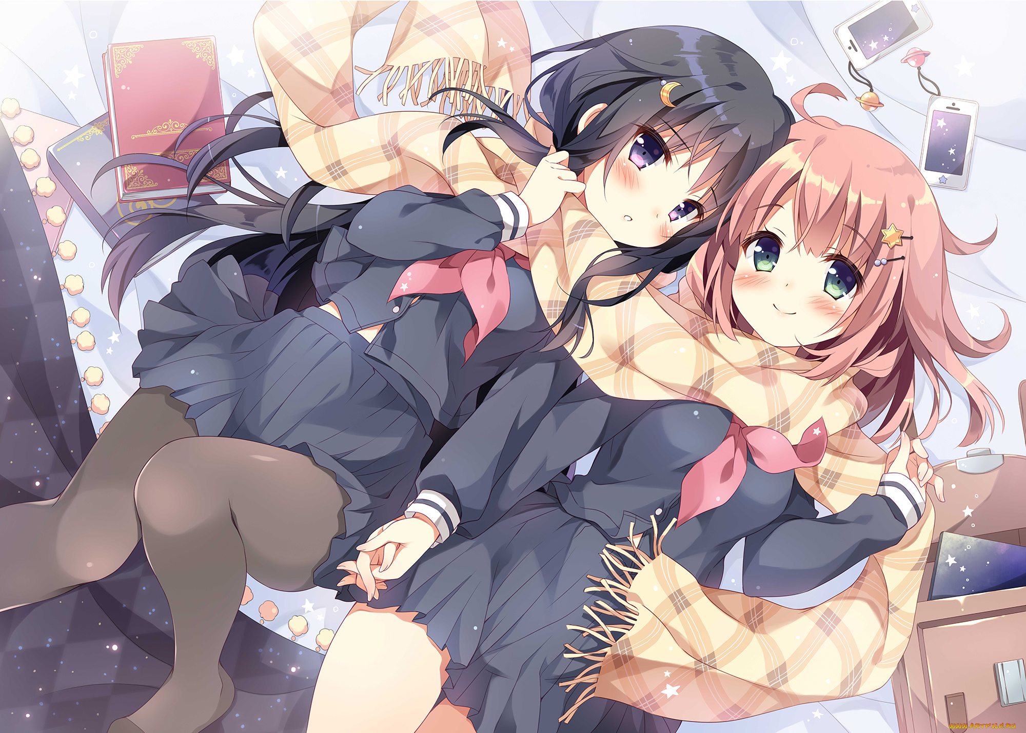 аниме, unknown, , другое, шарф, колготки, мими, фон, взгляд, девушки, seifuku