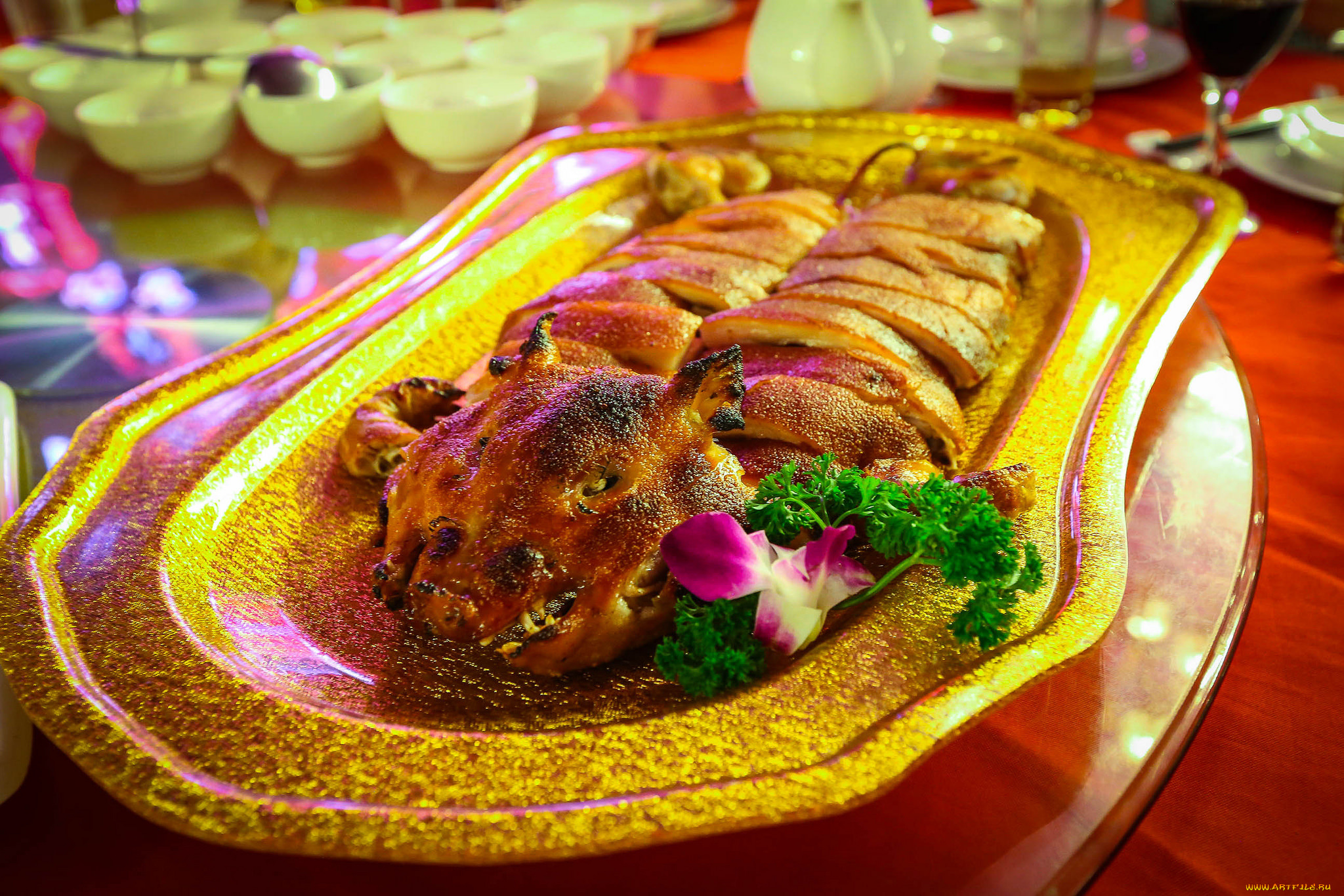 еда, мясные, блюда, жаренный, поросенок