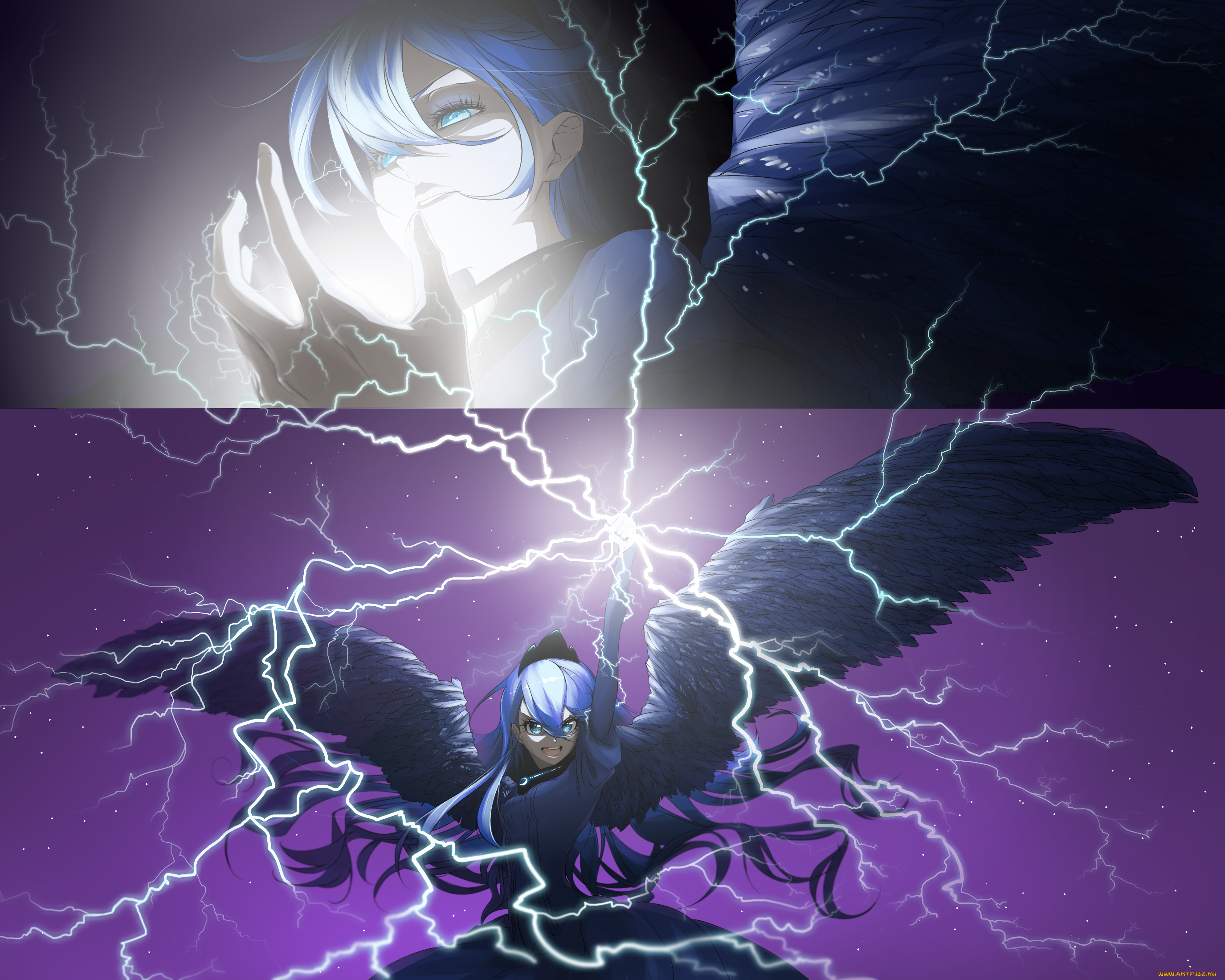 аниме, ангелы, , демоны, арт, малния, aconitea, ночь, крылья, princess, luna, ангел, девушка
