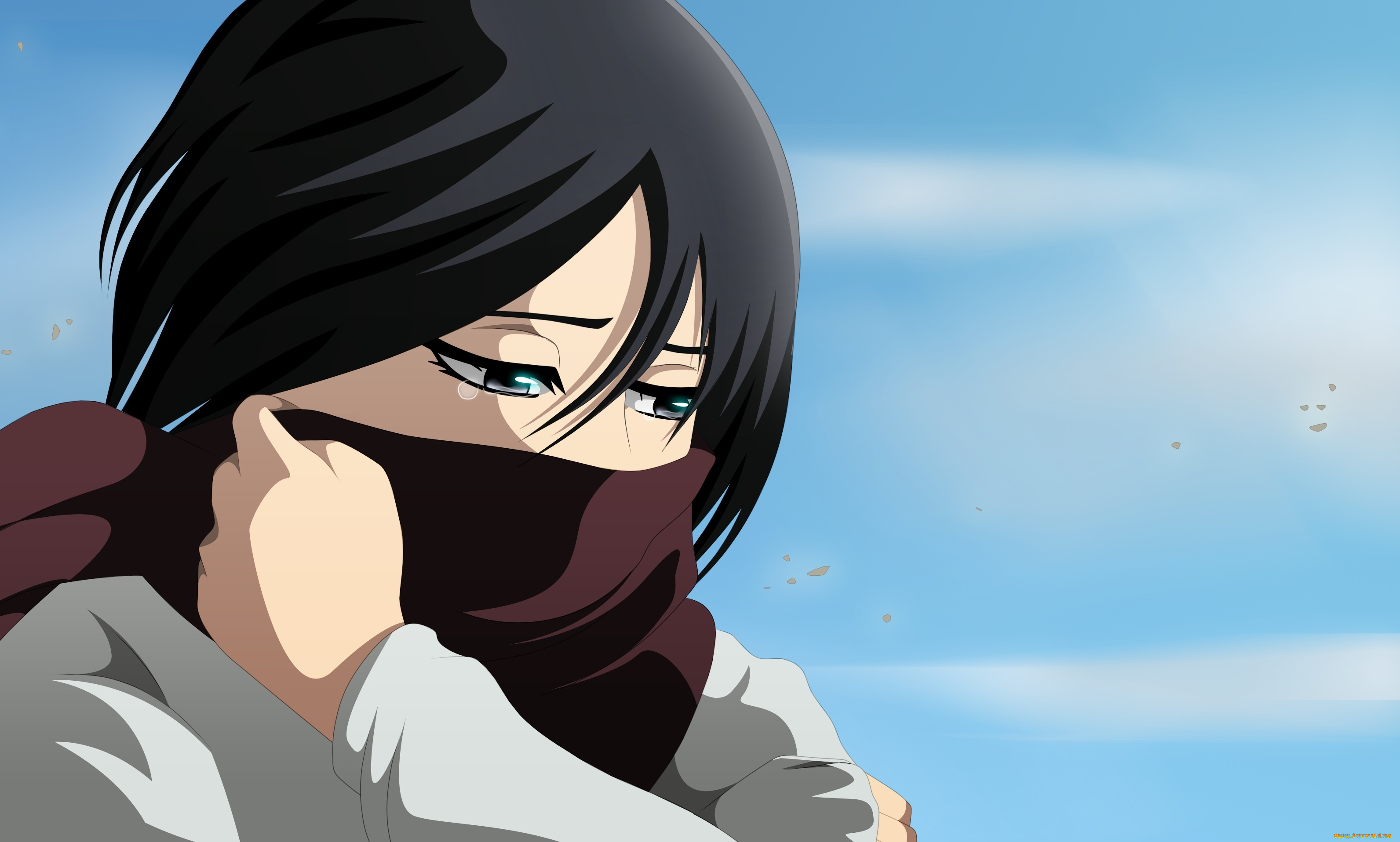 аниме, shingeki, no, kyojin, атака, титанов, арт, грусть, небо, микаса