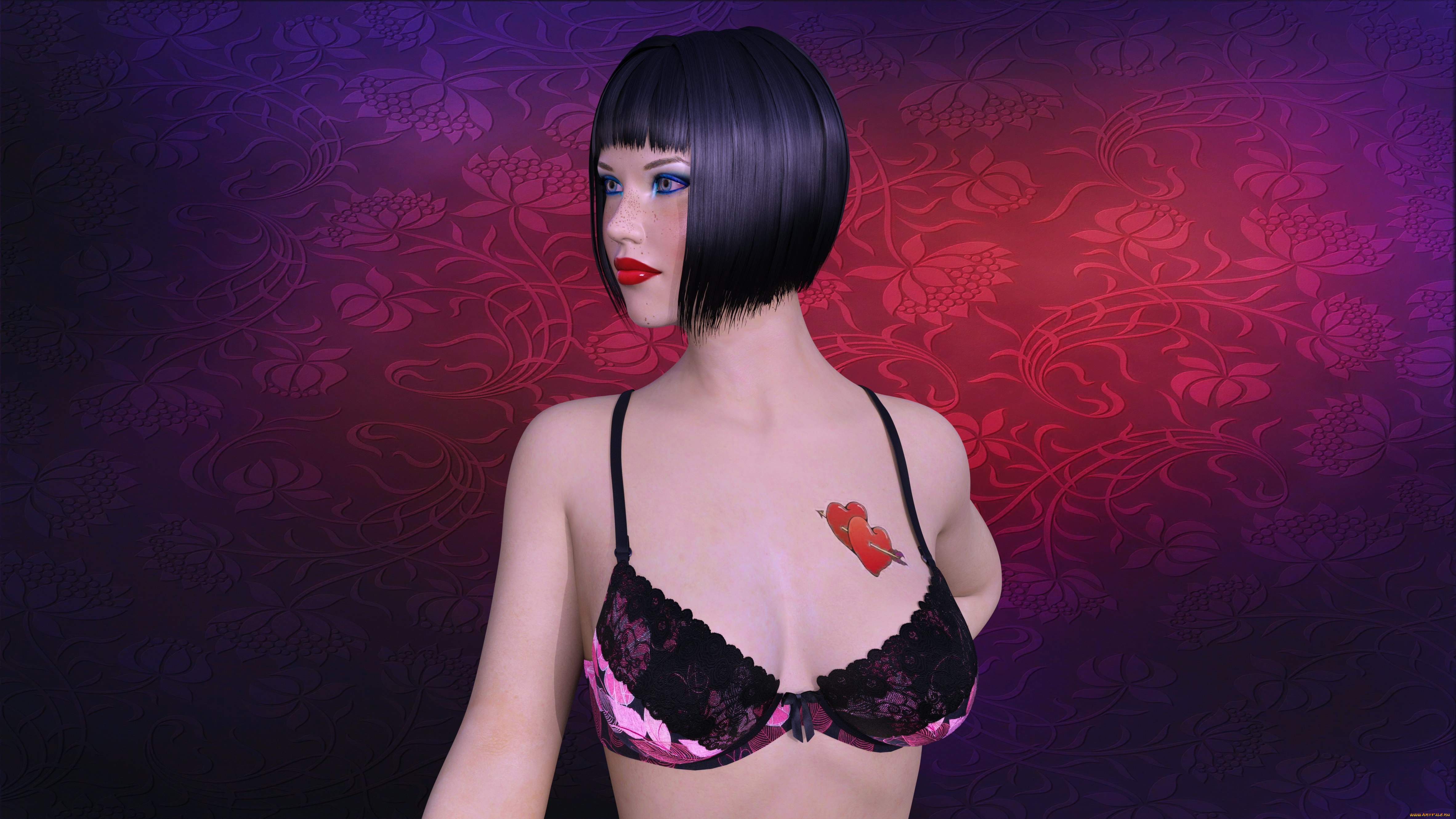 3д, графика, люди, , people, рыжая, взгляд, фон, девушка